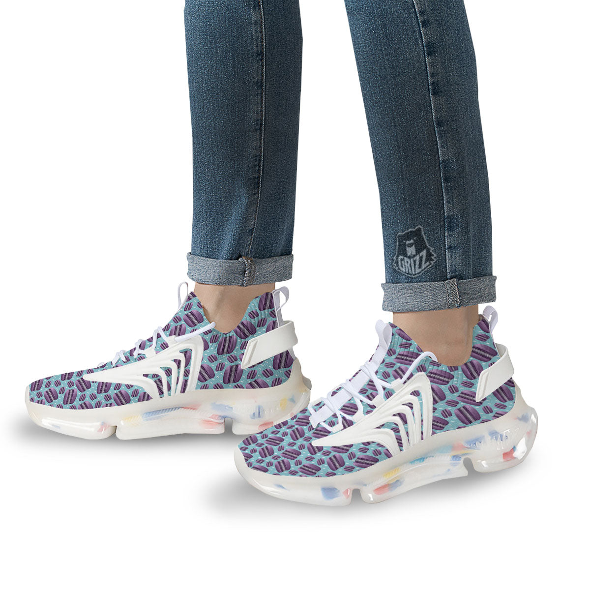 French Macarons Print Pattern White Gym Shoes-grizzshop