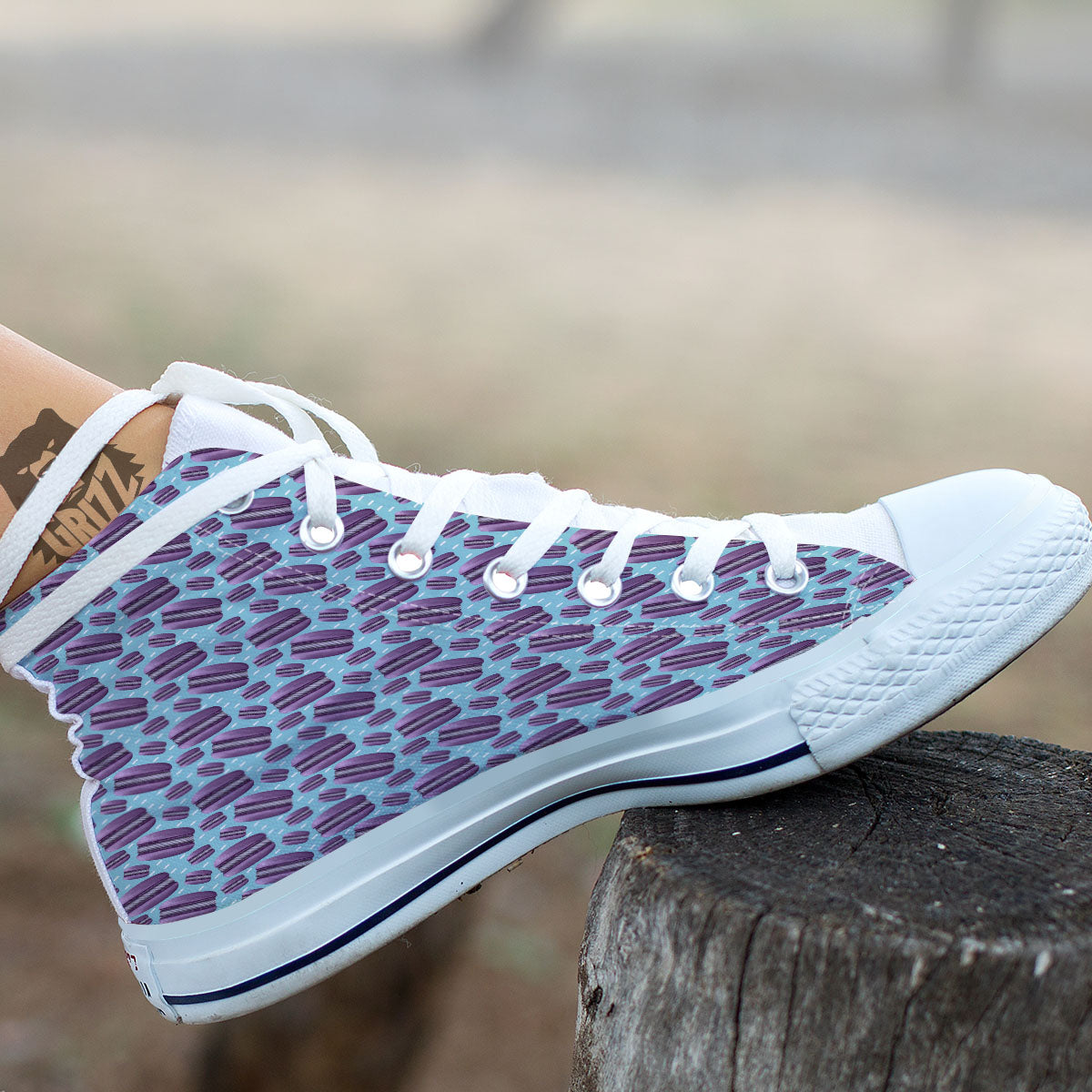 French Macarons Print Pattern White High Top Shoes-grizzshop