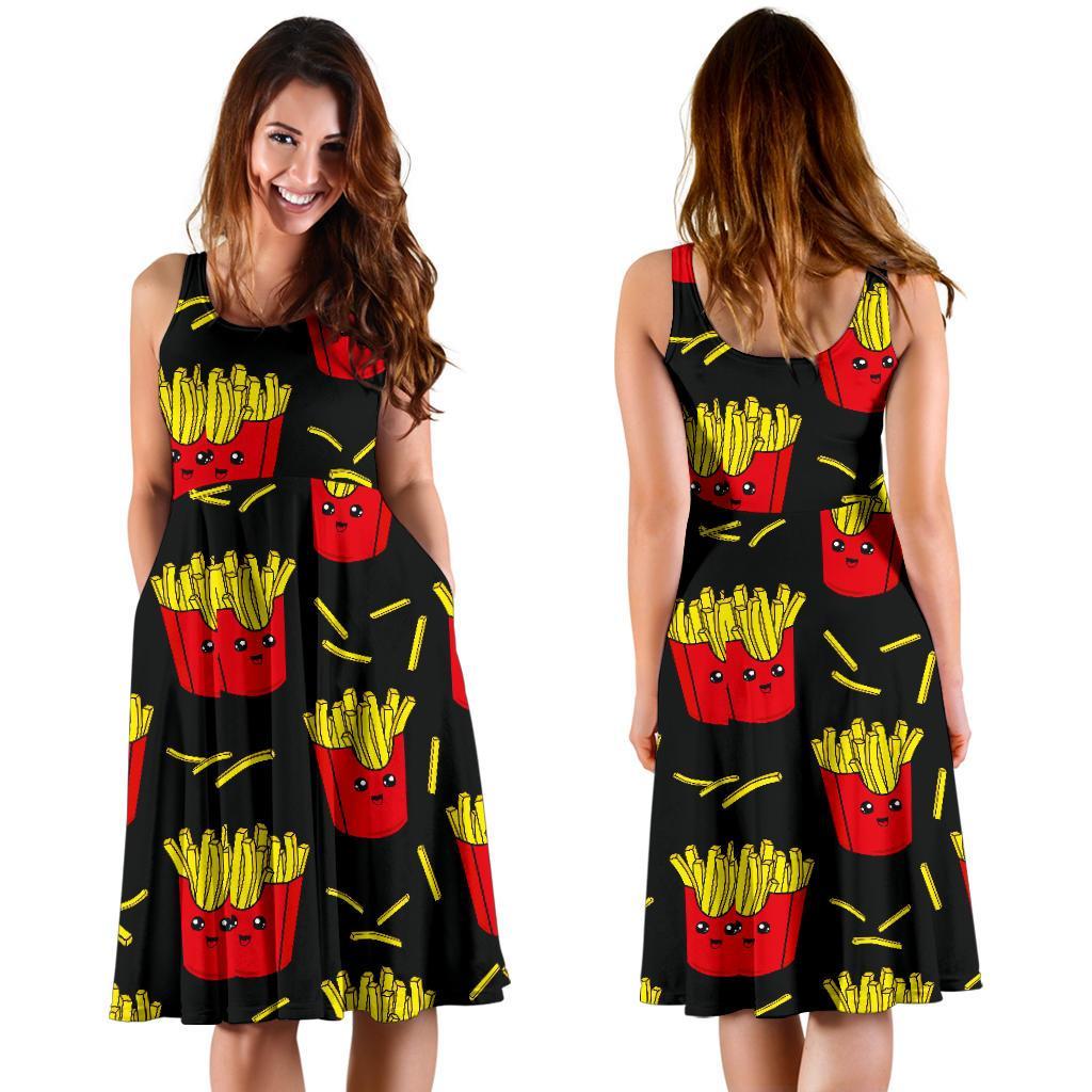 French Fries Cartoon Print Pattern Dress-grizzshop
