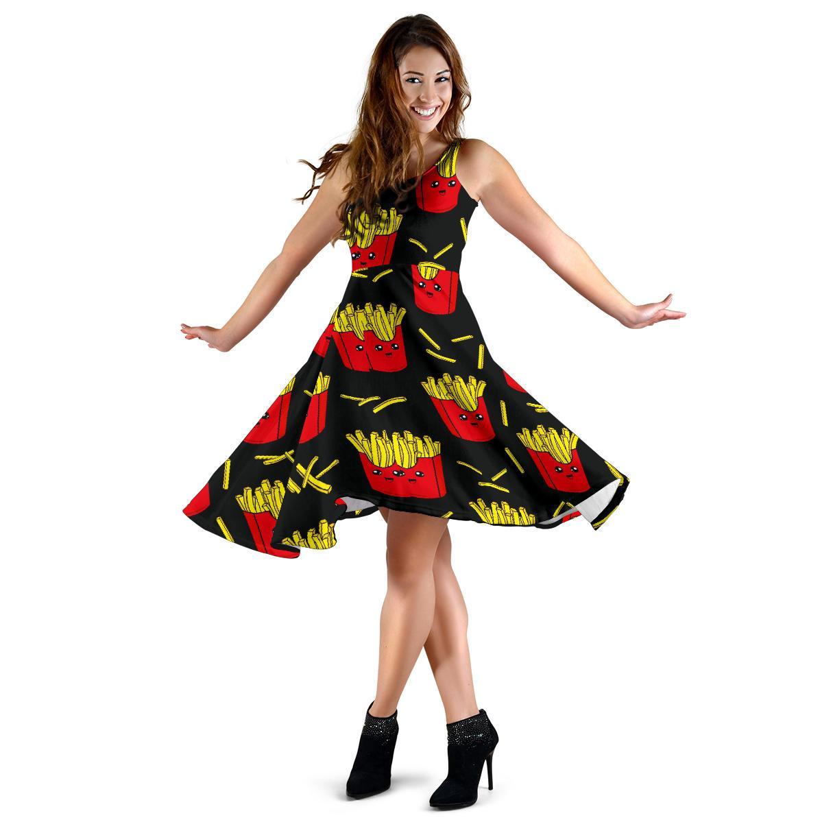 French Fries Cartoon Print Pattern Dress-grizzshop