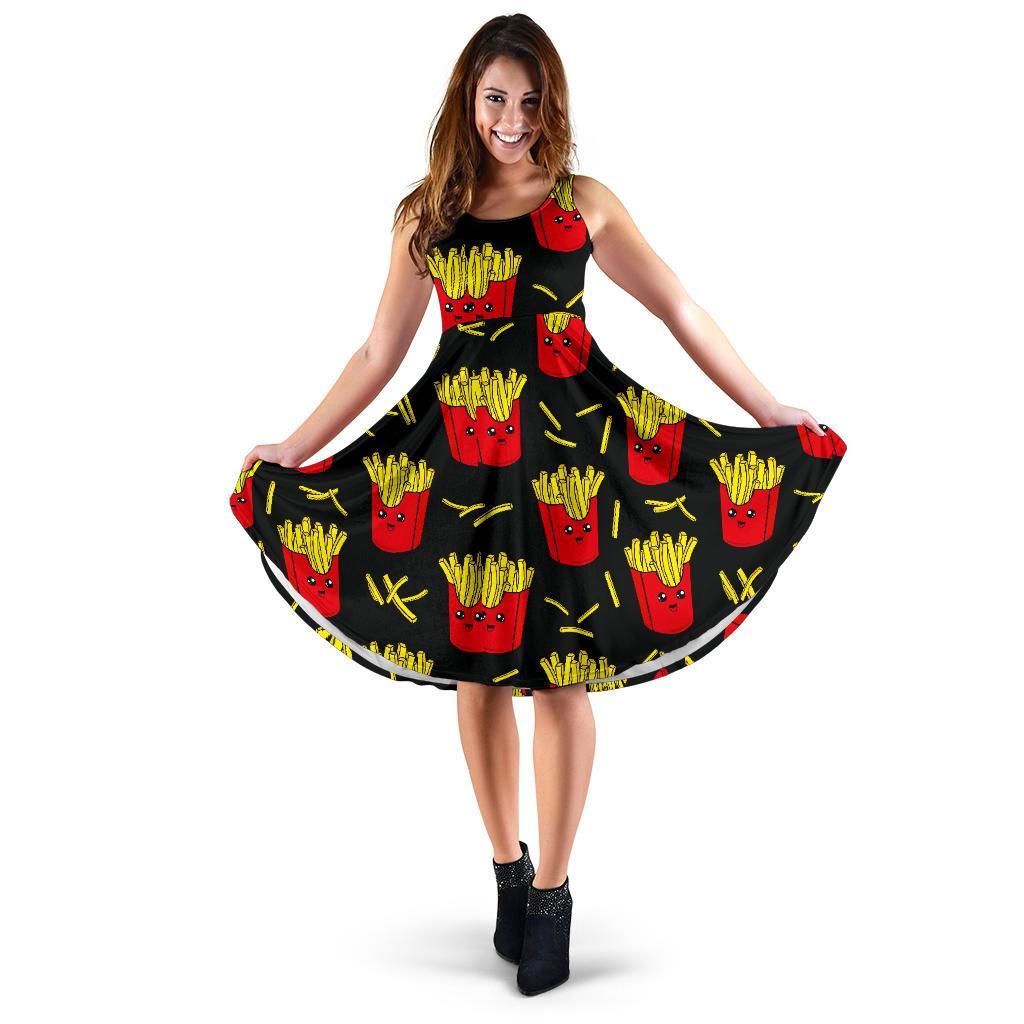 French Fries Cartoon Print Pattern Dress-grizzshop