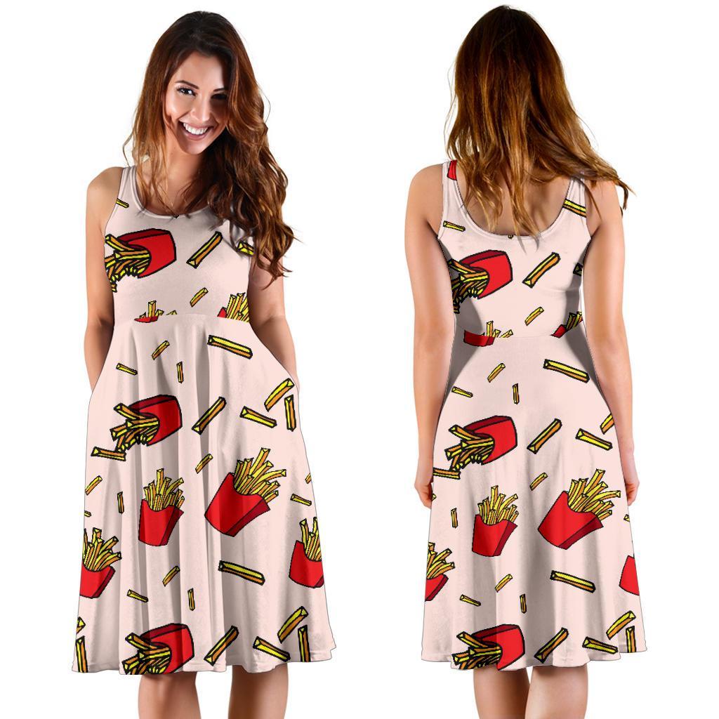 French Fries Pattern Print Dress-grizzshop