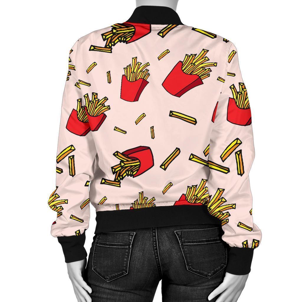 French Fries Pattern Print Women Casual Bomber Jacket-grizzshop