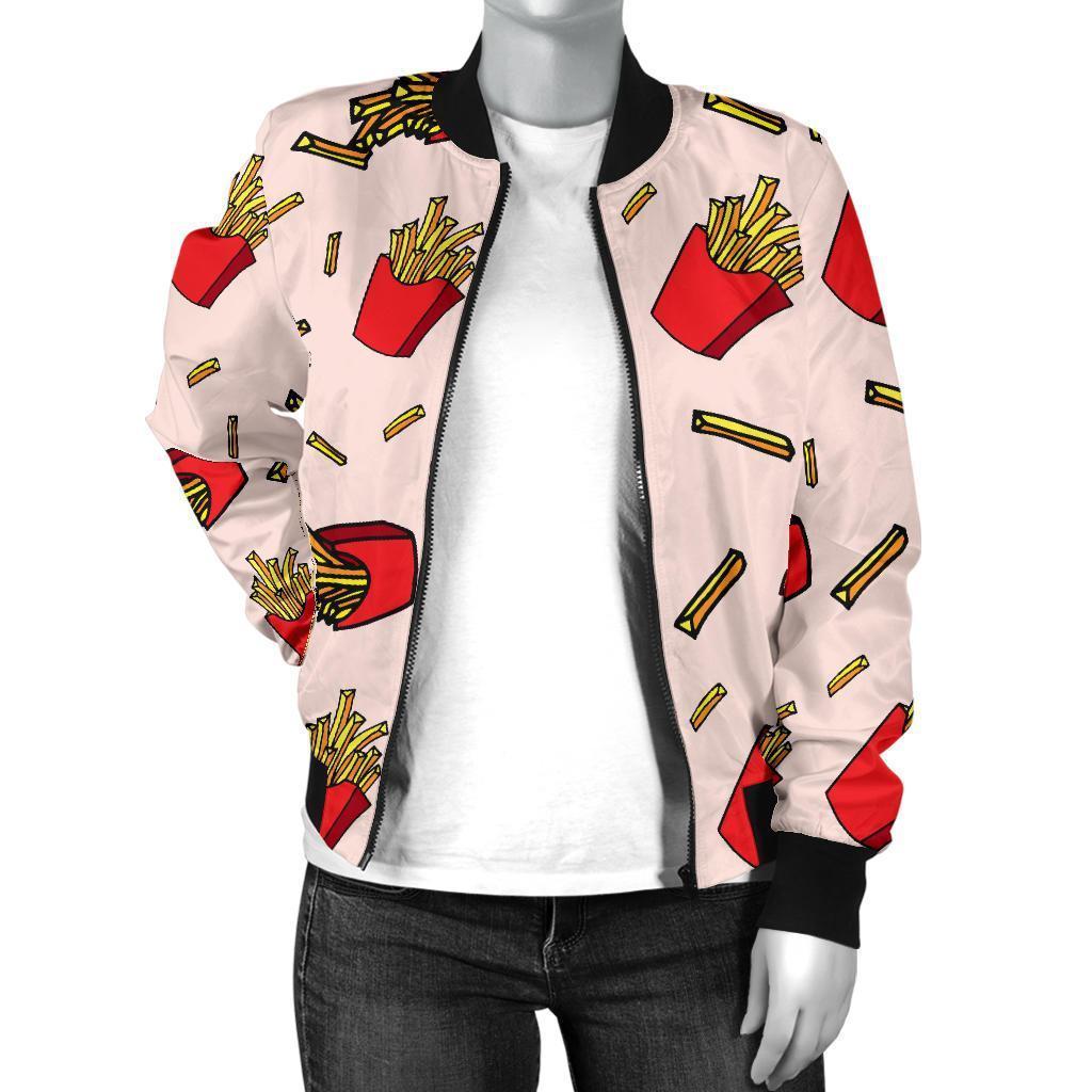 French Fries Pattern Print Women Casual Bomber Jacket-grizzshop