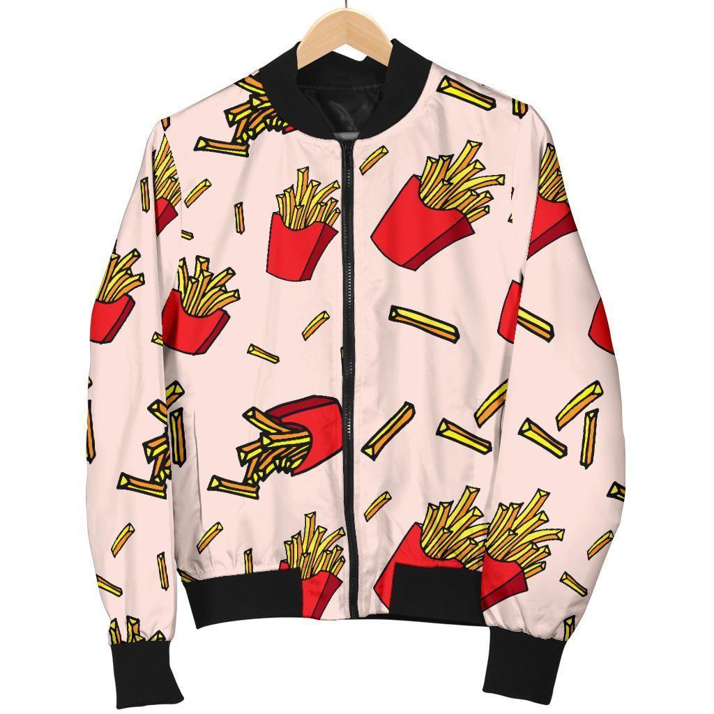 French Fries Pattern Print Women Casual Bomber Jacket-grizzshop