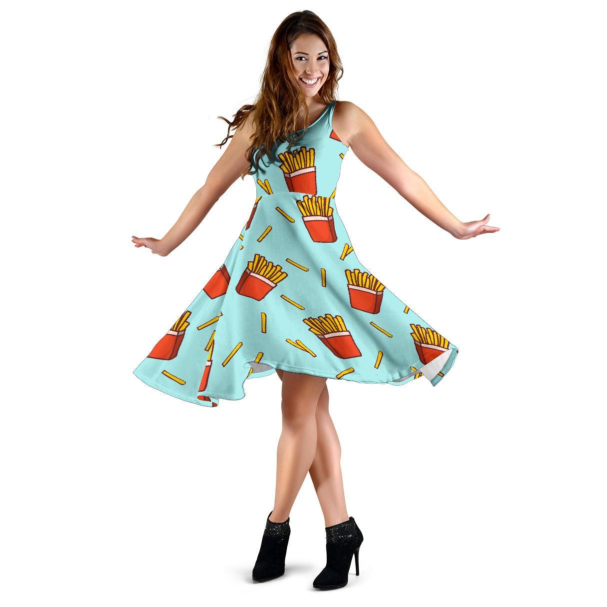French Fries Print Pattern Dress-grizzshop