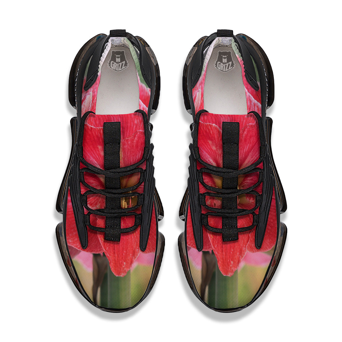 Fresh Amaryllis Print Black Gym Shoes-grizzshop