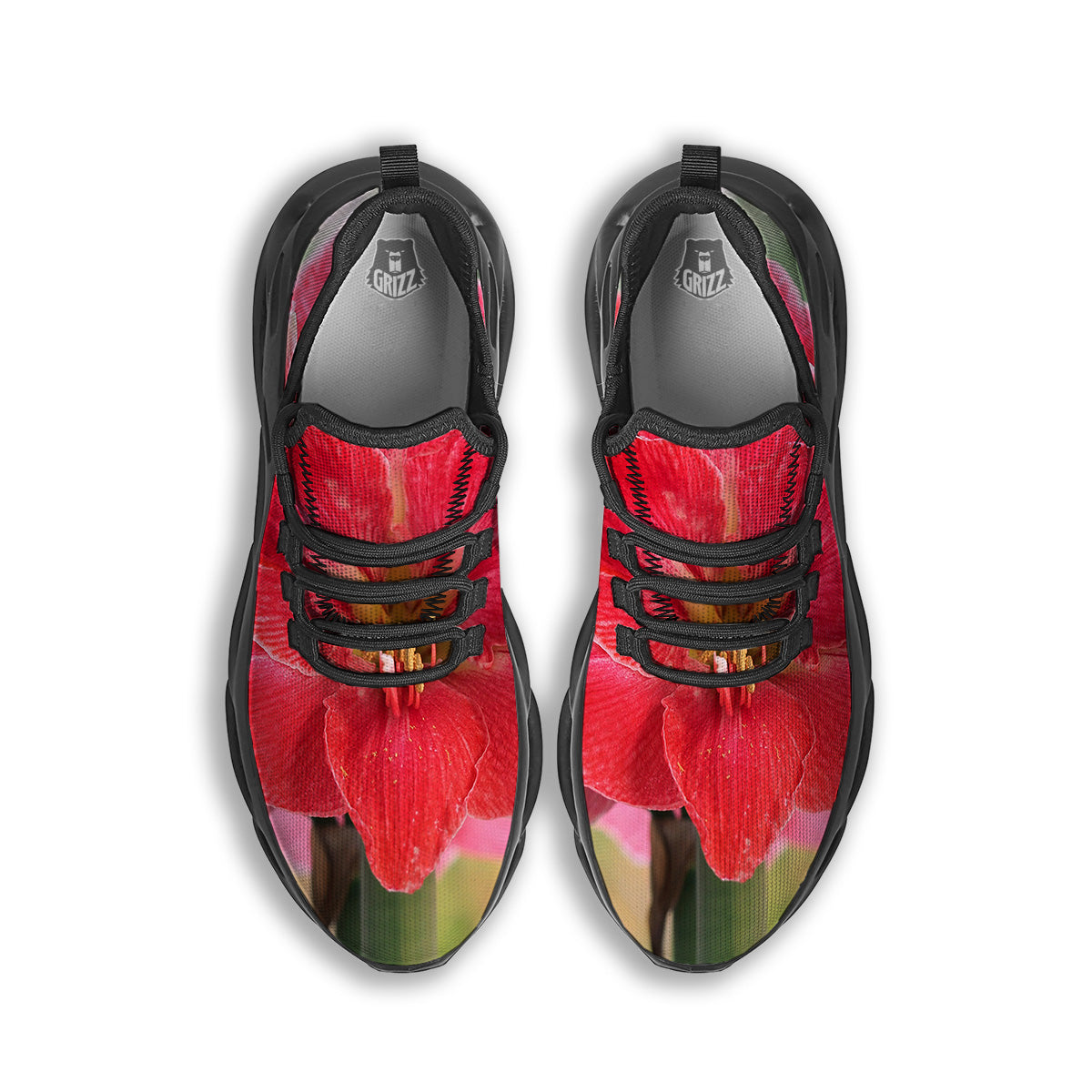 Fresh Amaryllis Print Black Running Shoes-grizzshop