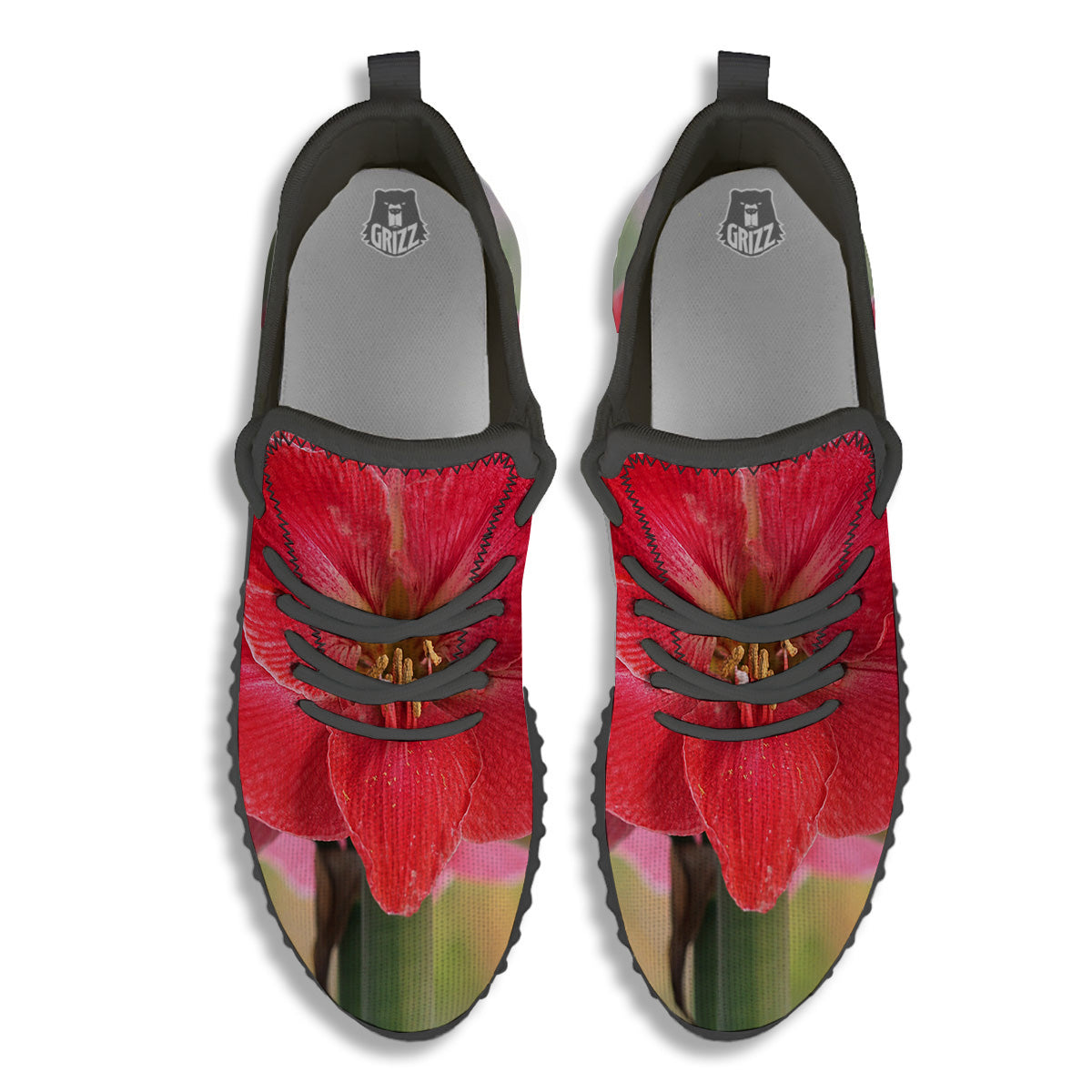 Fresh Amaryllis Print Black Walking Shoes-grizzshop