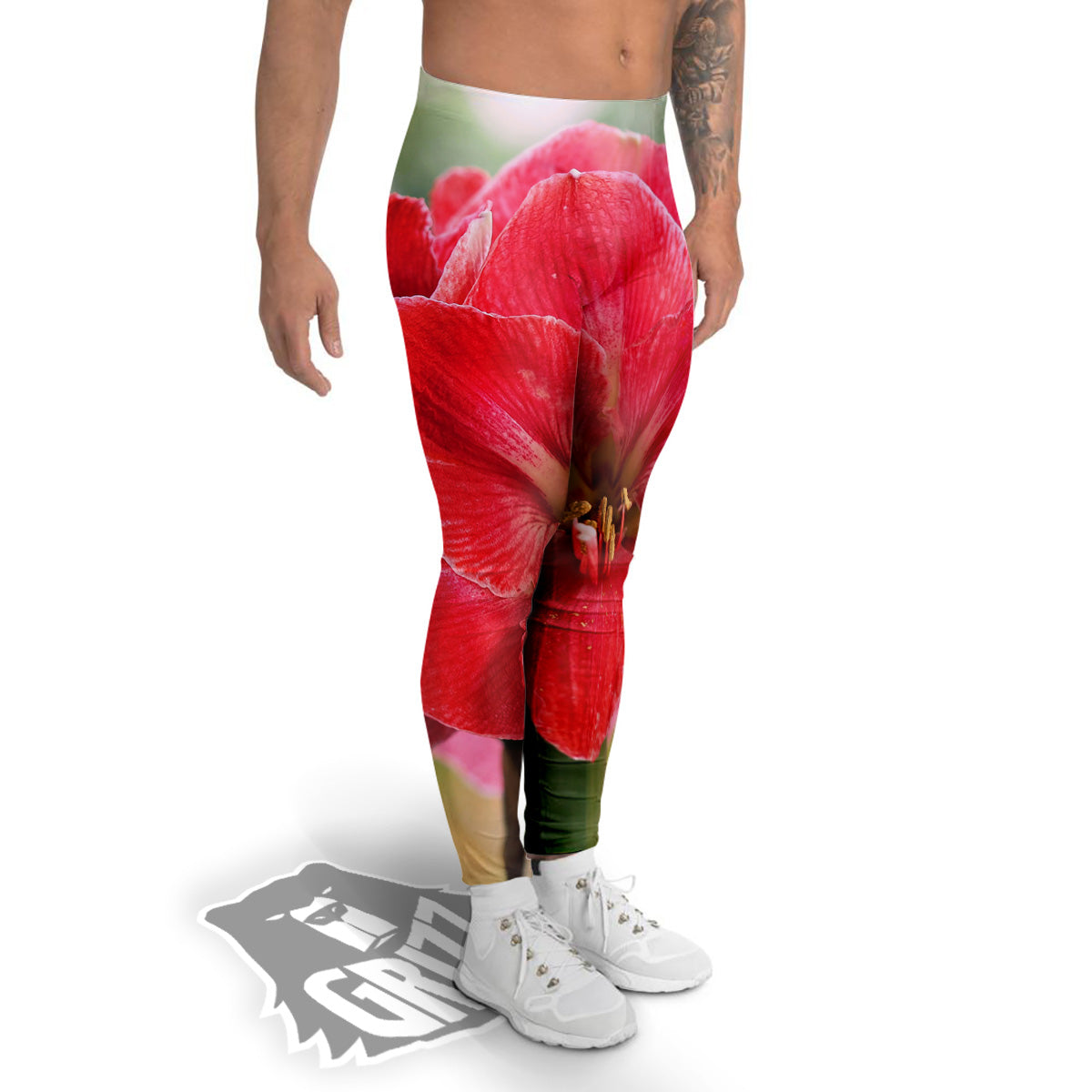 Fresh Amaryllis Print Men's Leggings-grizzshop
