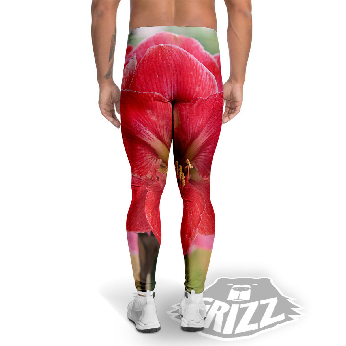 Fresh Amaryllis Print Men's Leggings-grizzshop