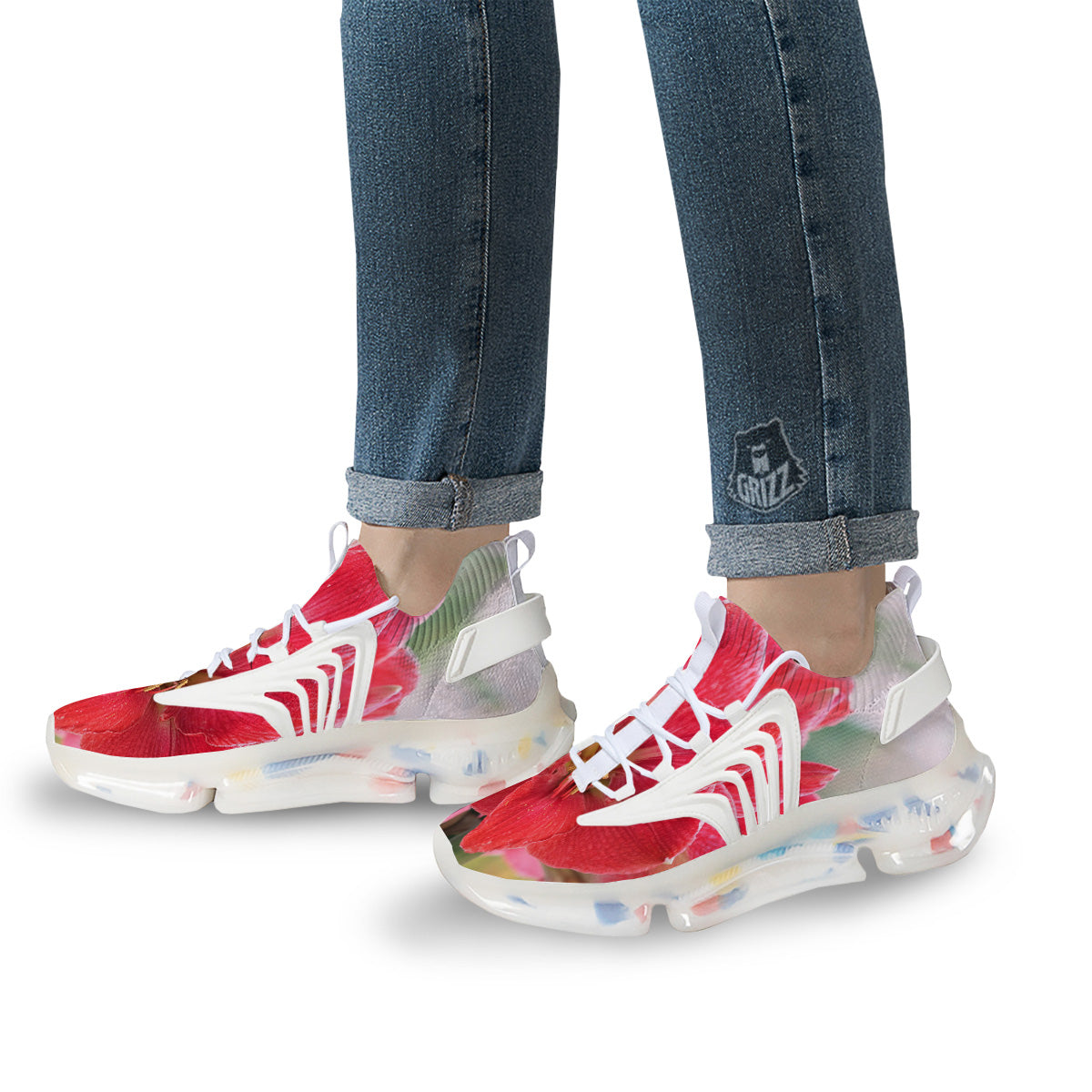 Fresh Amaryllis Print White Gym Shoes-grizzshop