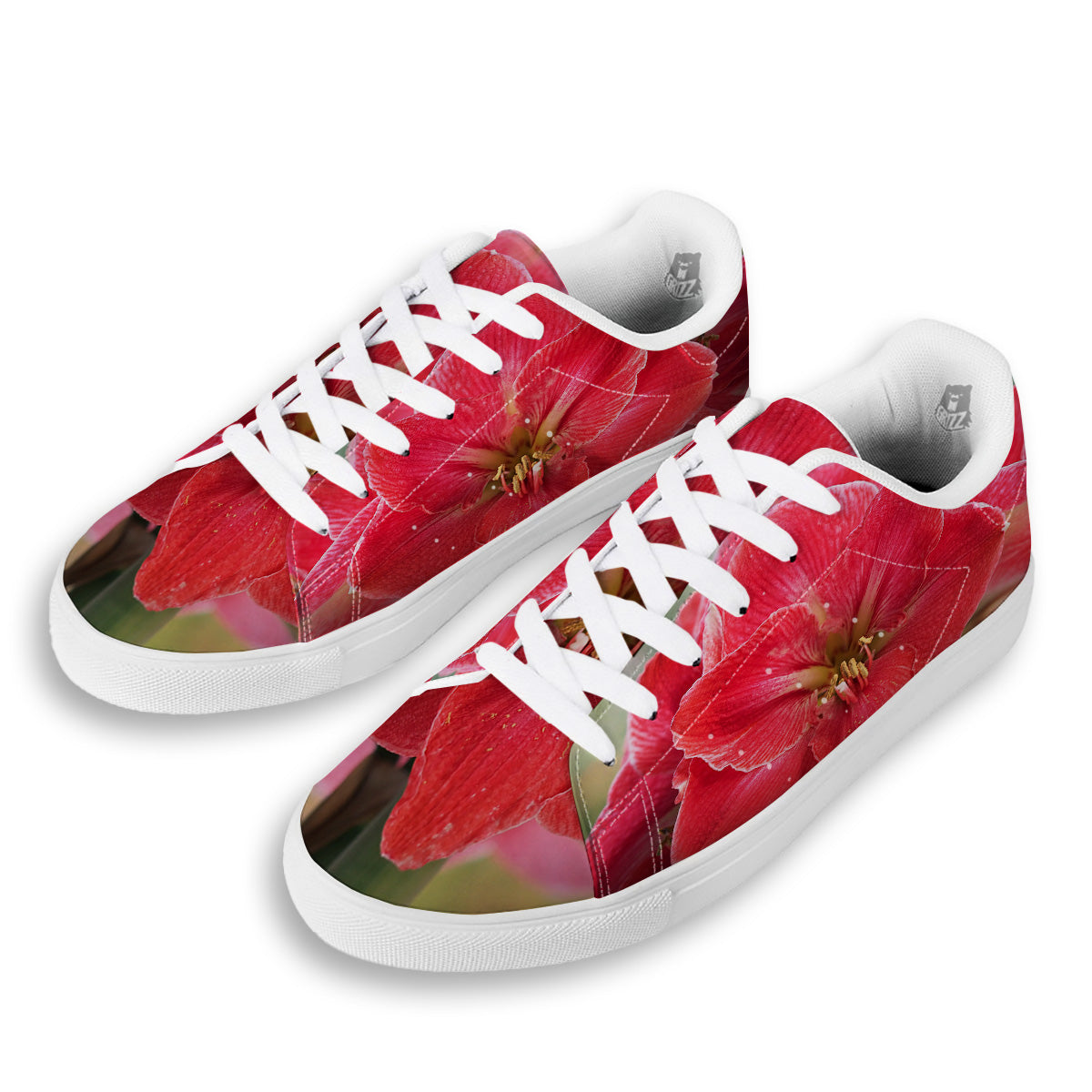 Fresh Amaryllis Print White Low Top Sneakers-grizzshop