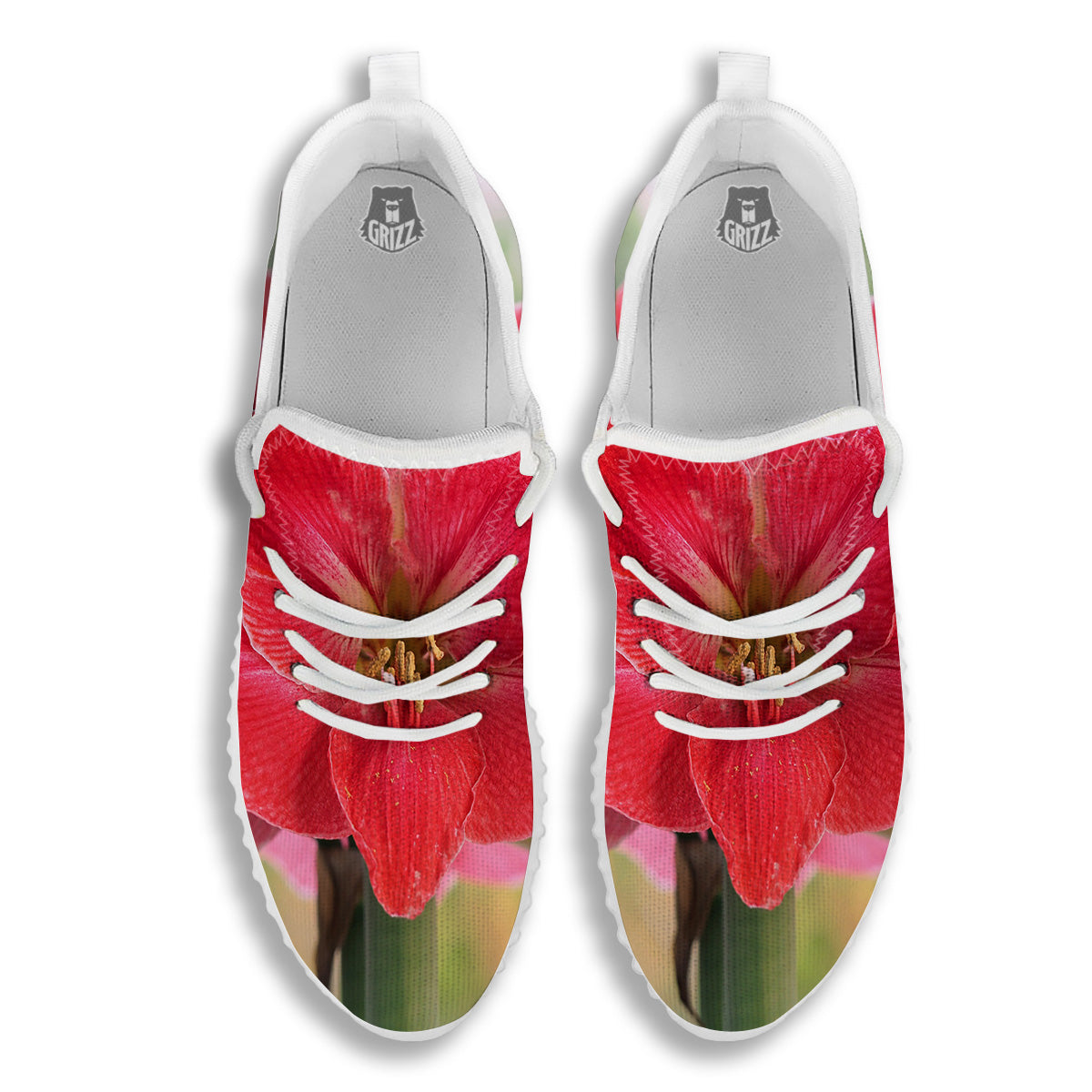 Fresh Amaryllis Print White Walking Shoes-grizzshop