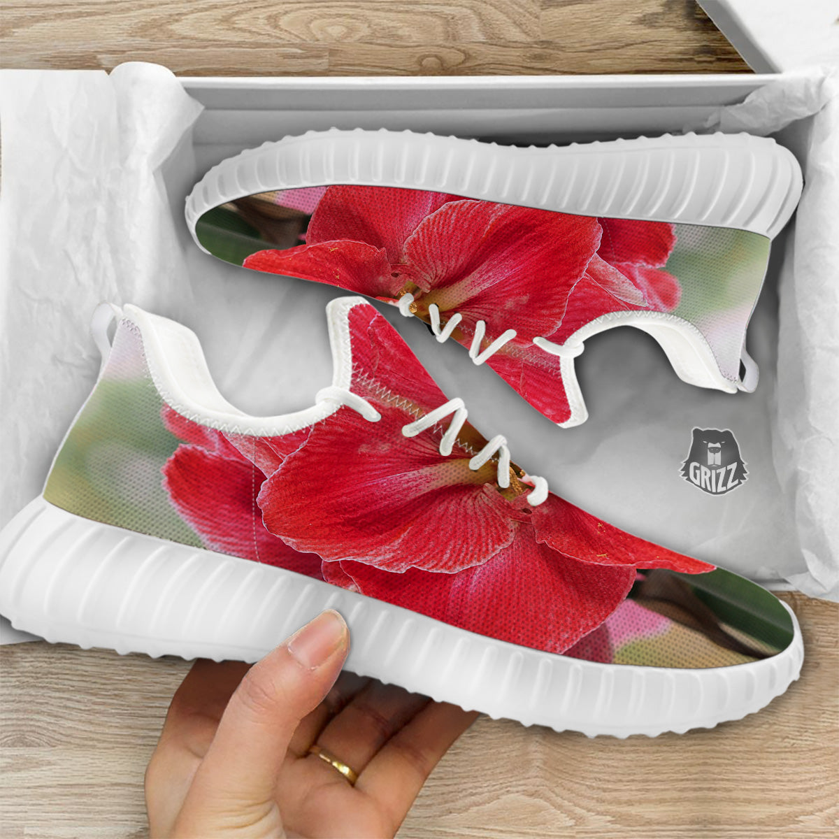Fresh Amaryllis Print White Walking Shoes-grizzshop
