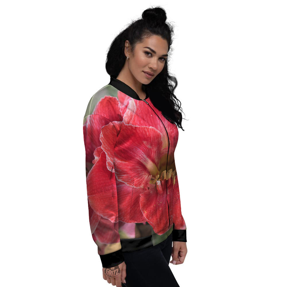 Fresh Amaryllis Print Women's Bomber Jacket-grizzshop