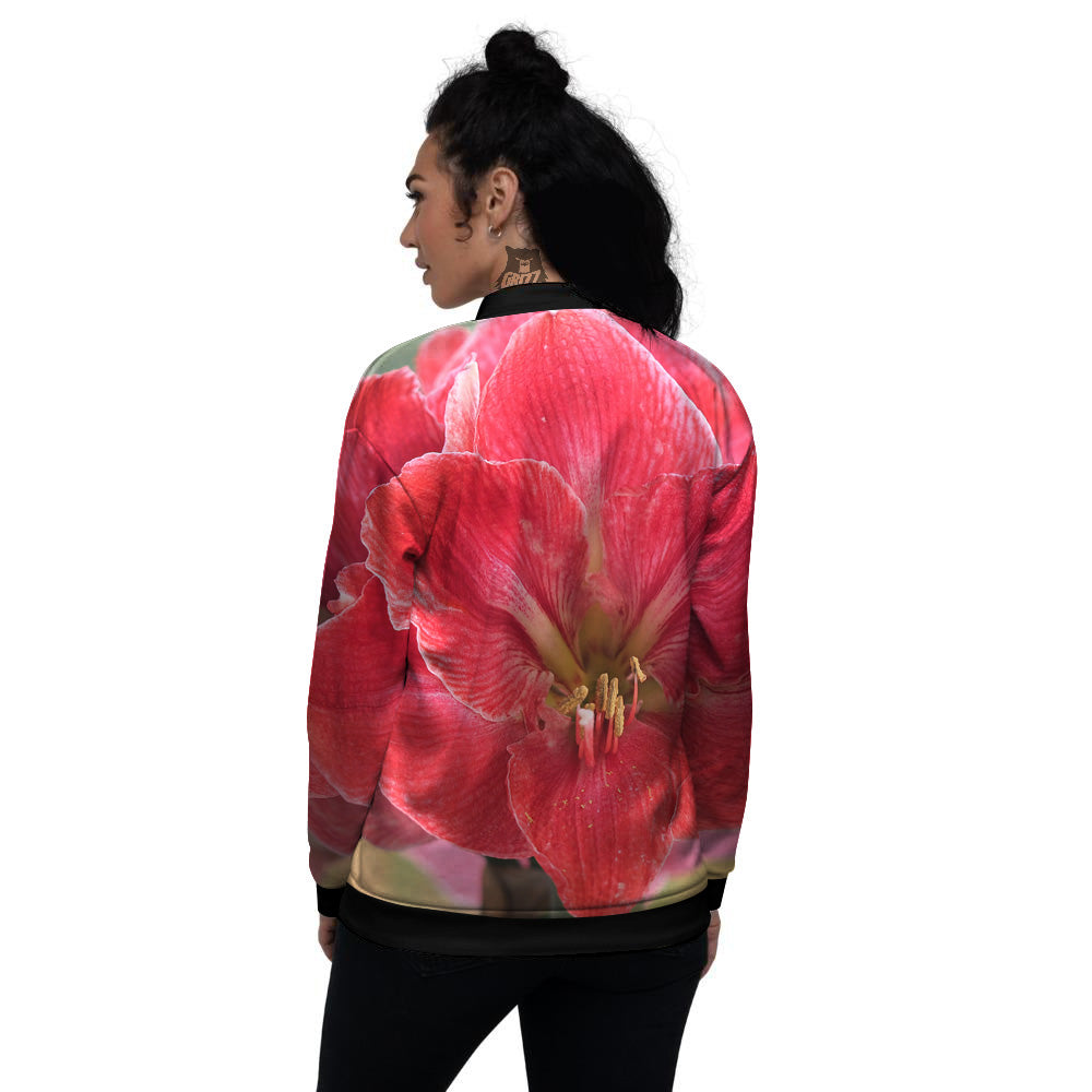 Fresh Amaryllis Print Women's Bomber Jacket-grizzshop