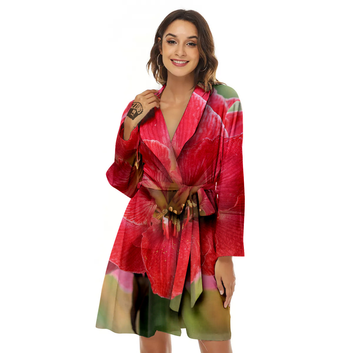 Fresh Amaryllis Print Women's Robe-grizzshop
