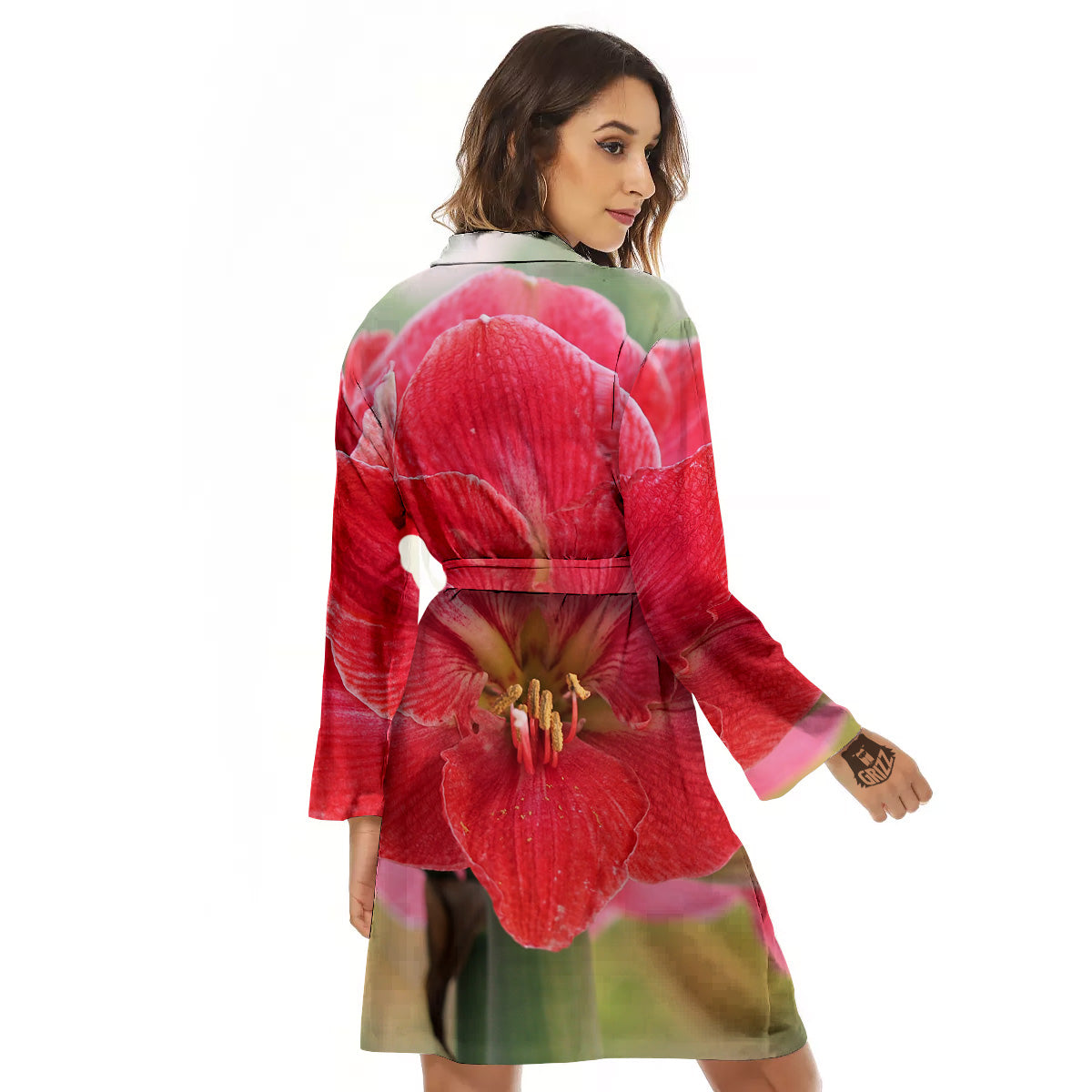 Fresh Amaryllis Print Women's Robe-grizzshop