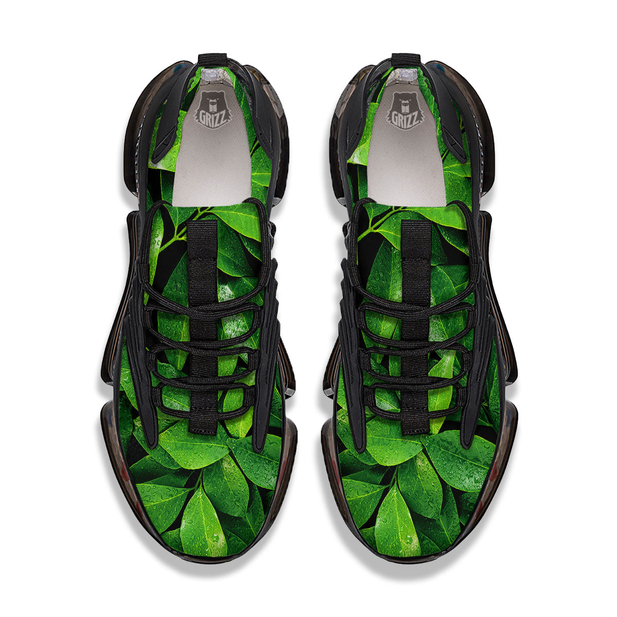 Fresh Leaf Green Print Black Gym Shoes-grizzshop