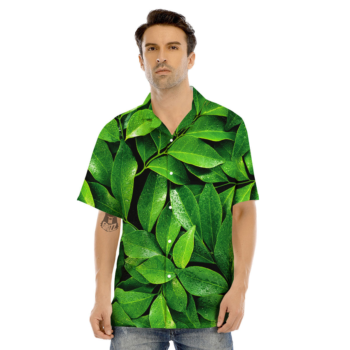 Fresh Leaf Green Print Men's Hawaiian Shirt-grizzshop