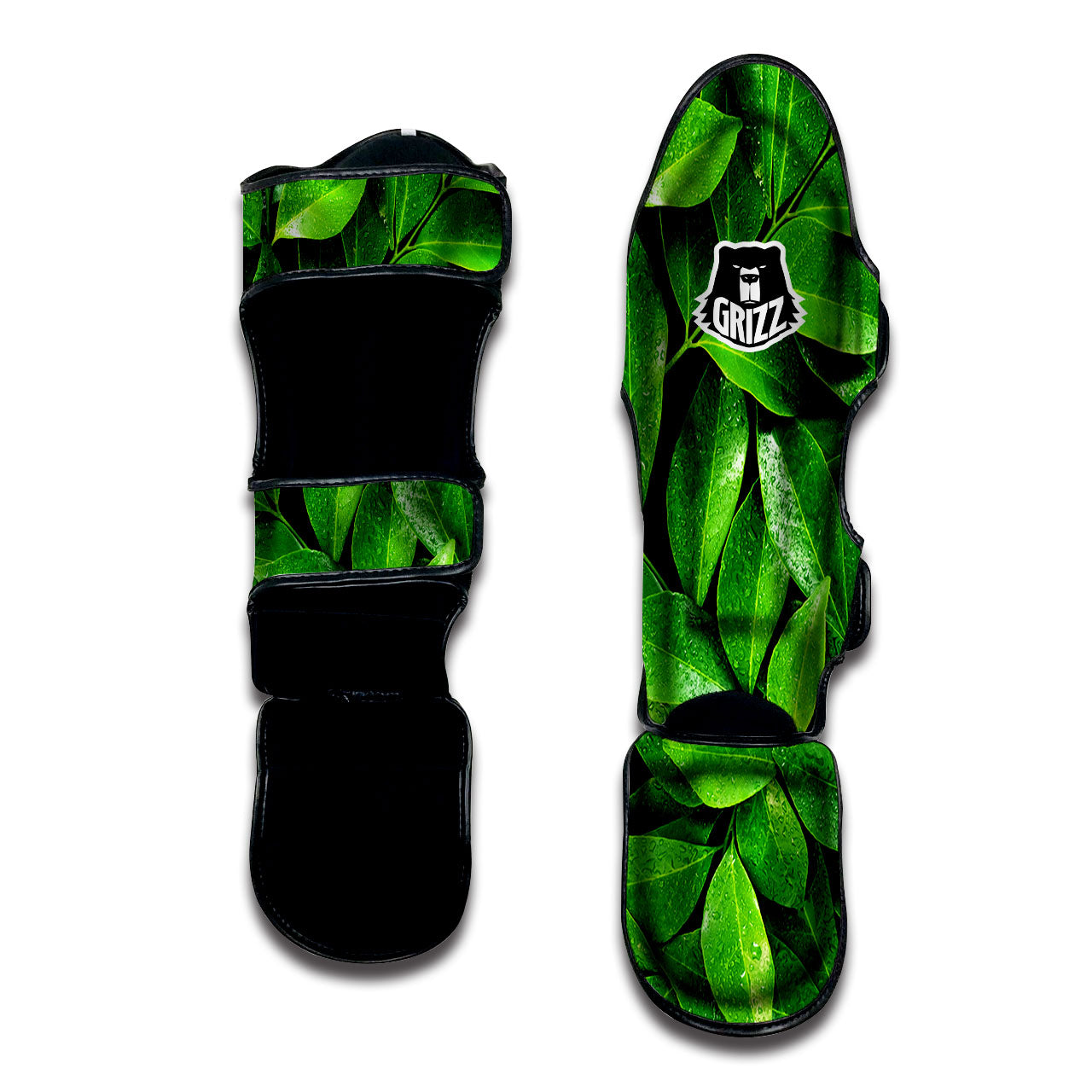 Fresh Leaf Green Print Muay Thai Shin Guards-grizzshop