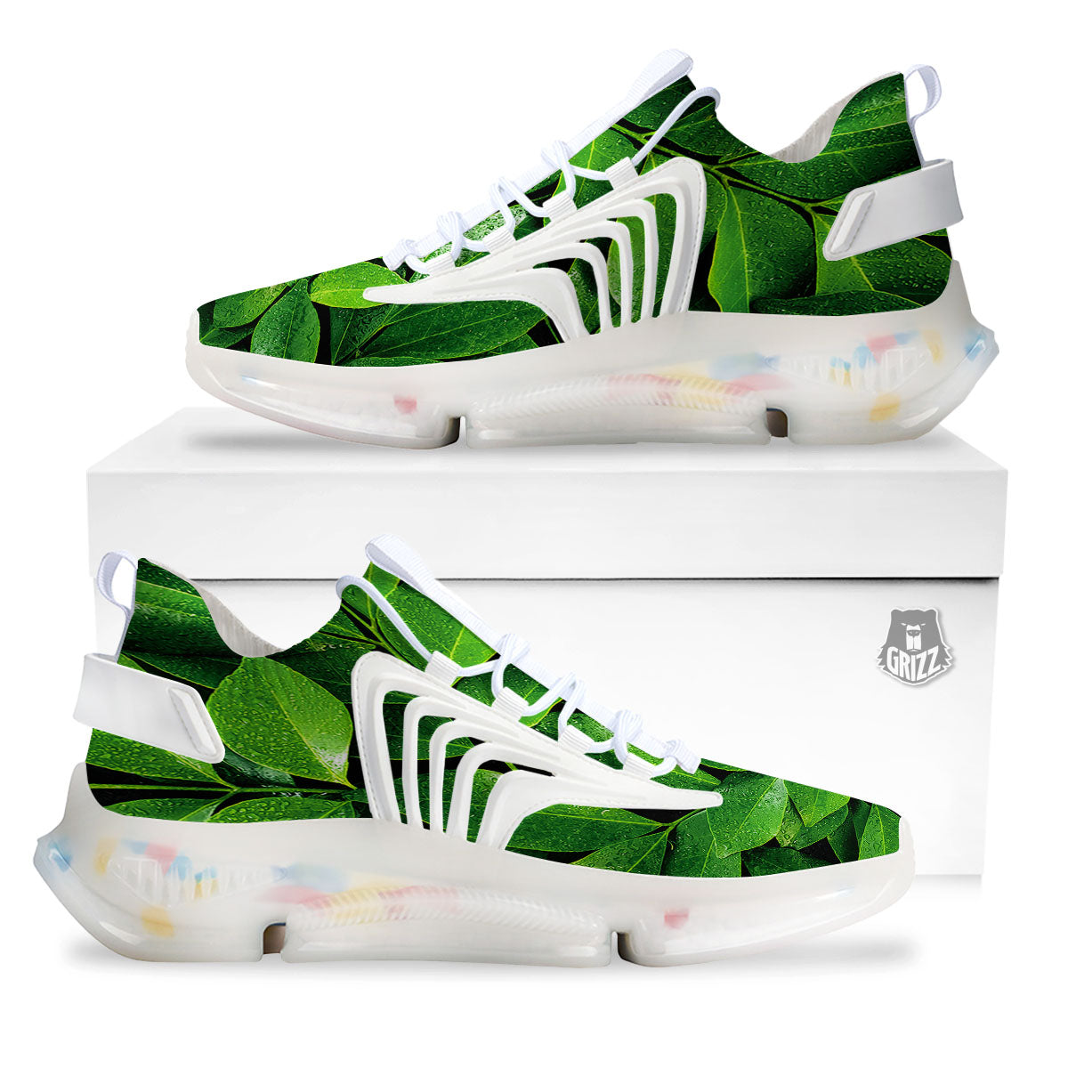 Fresh Leaf Green Print White Gym Shoes-grizzshop