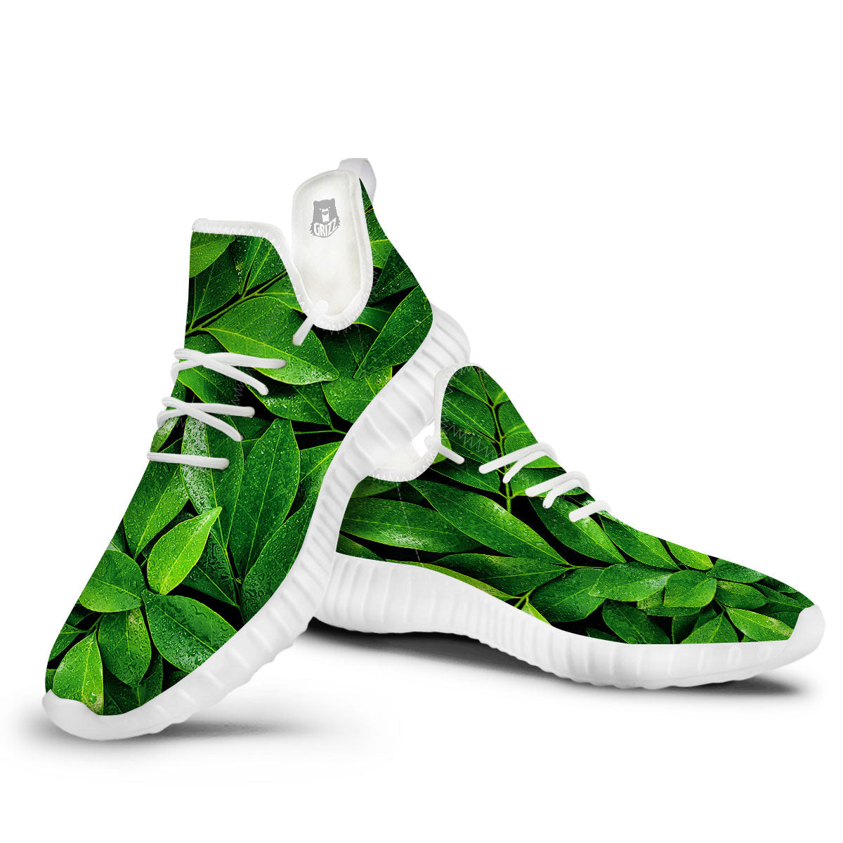 Fresh Leaf Green Print White Walking Shoes-grizzshop