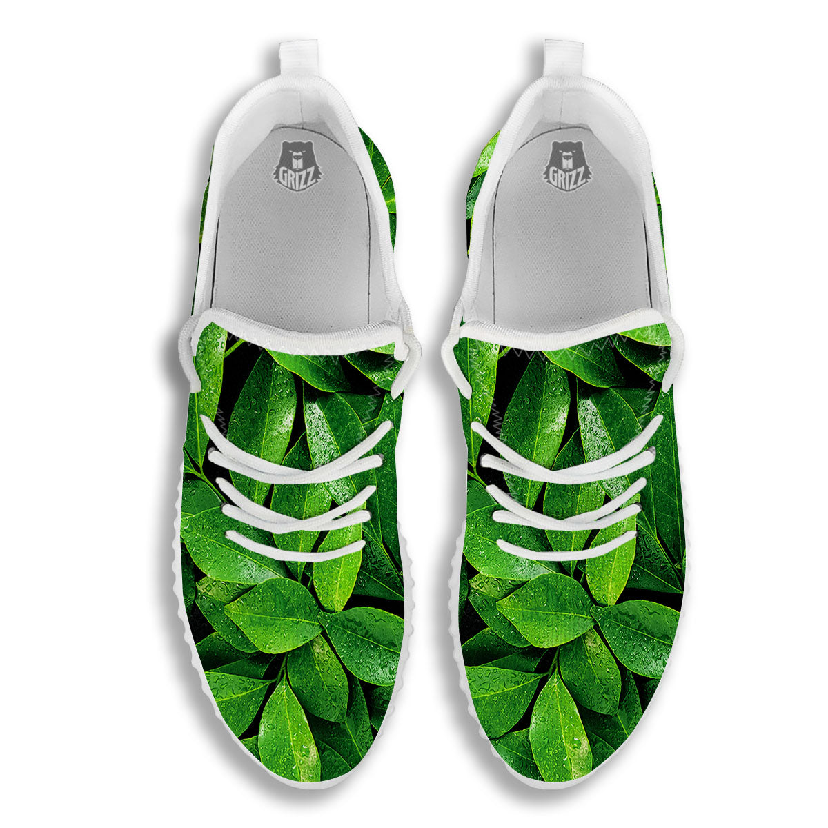 Fresh Leaf Green Print White Walking Shoes-grizzshop