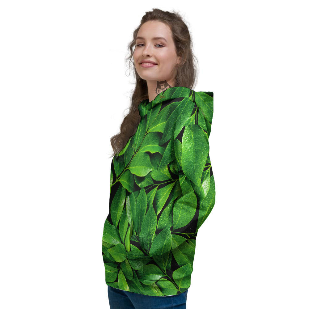 Fresh Leaf Green Print Women's Hoodie-grizzshop