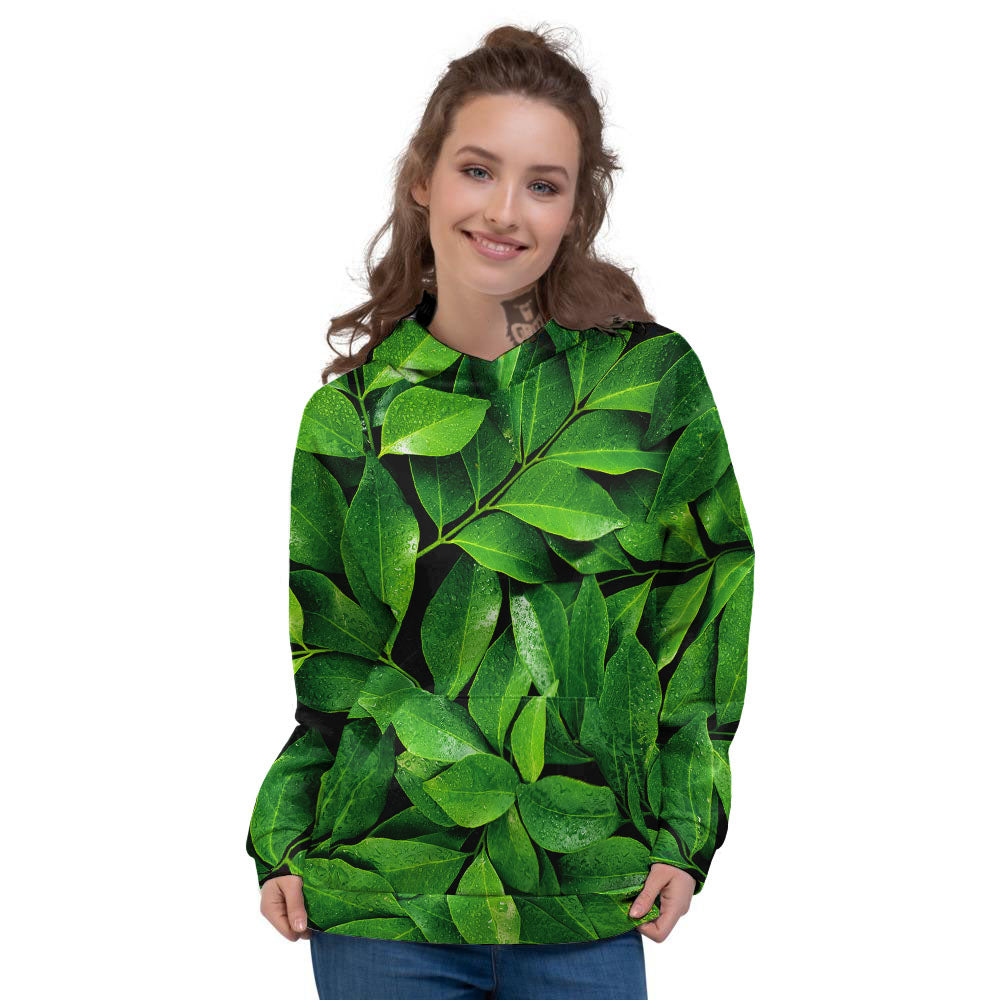 Fresh Leaf Green Print Women's Hoodie-grizzshop