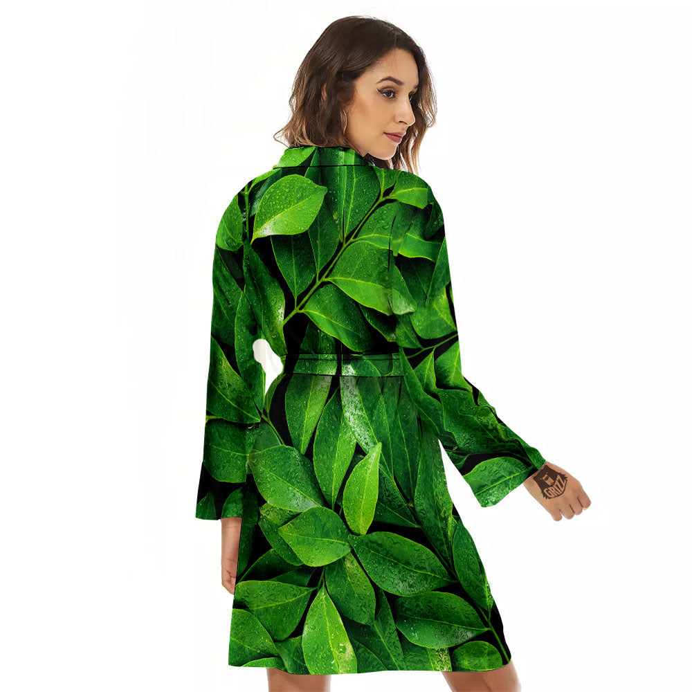 Fresh Leaf Green Print Women's Robe-grizzshop