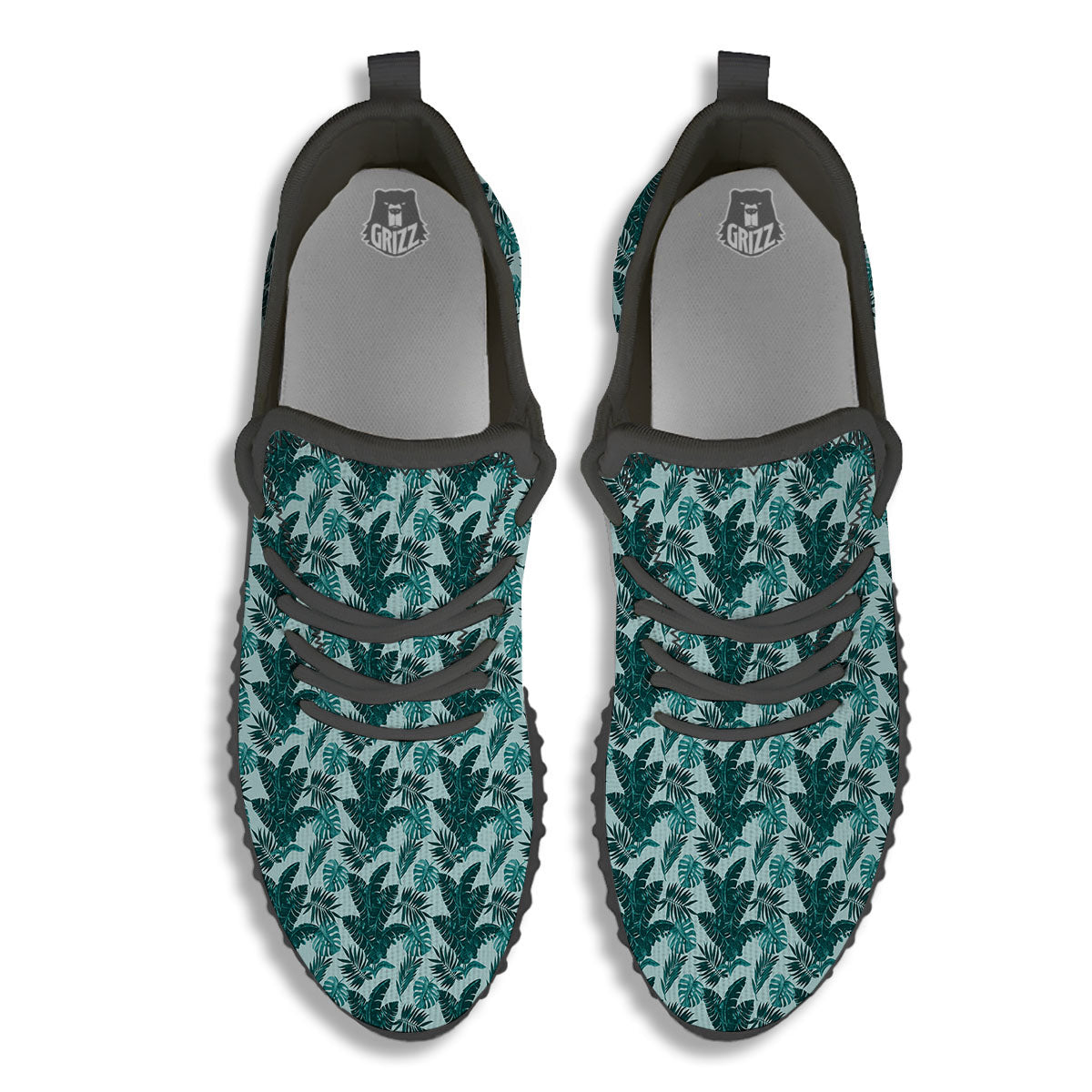 Fresh Leaf Tropical Print Black Walking Shoes-grizzshop