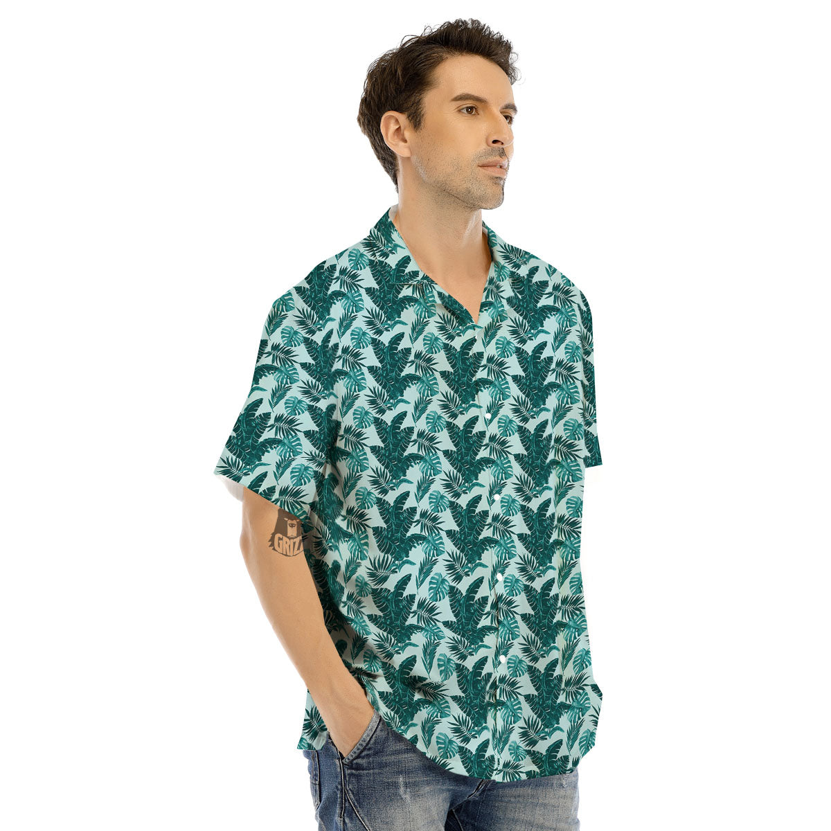 Fresh Leaf Tropical Print Men's Hawaiian Shirt-grizzshop