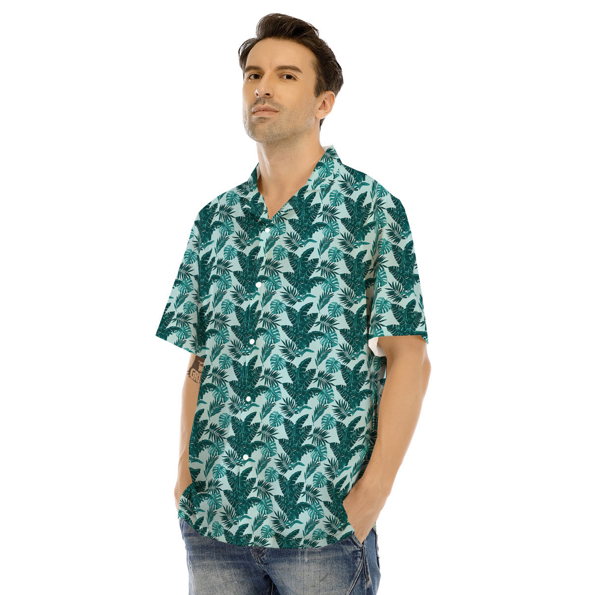 Fresh Leaf Tropical Print Men's Hawaiian Shirt-grizzshop