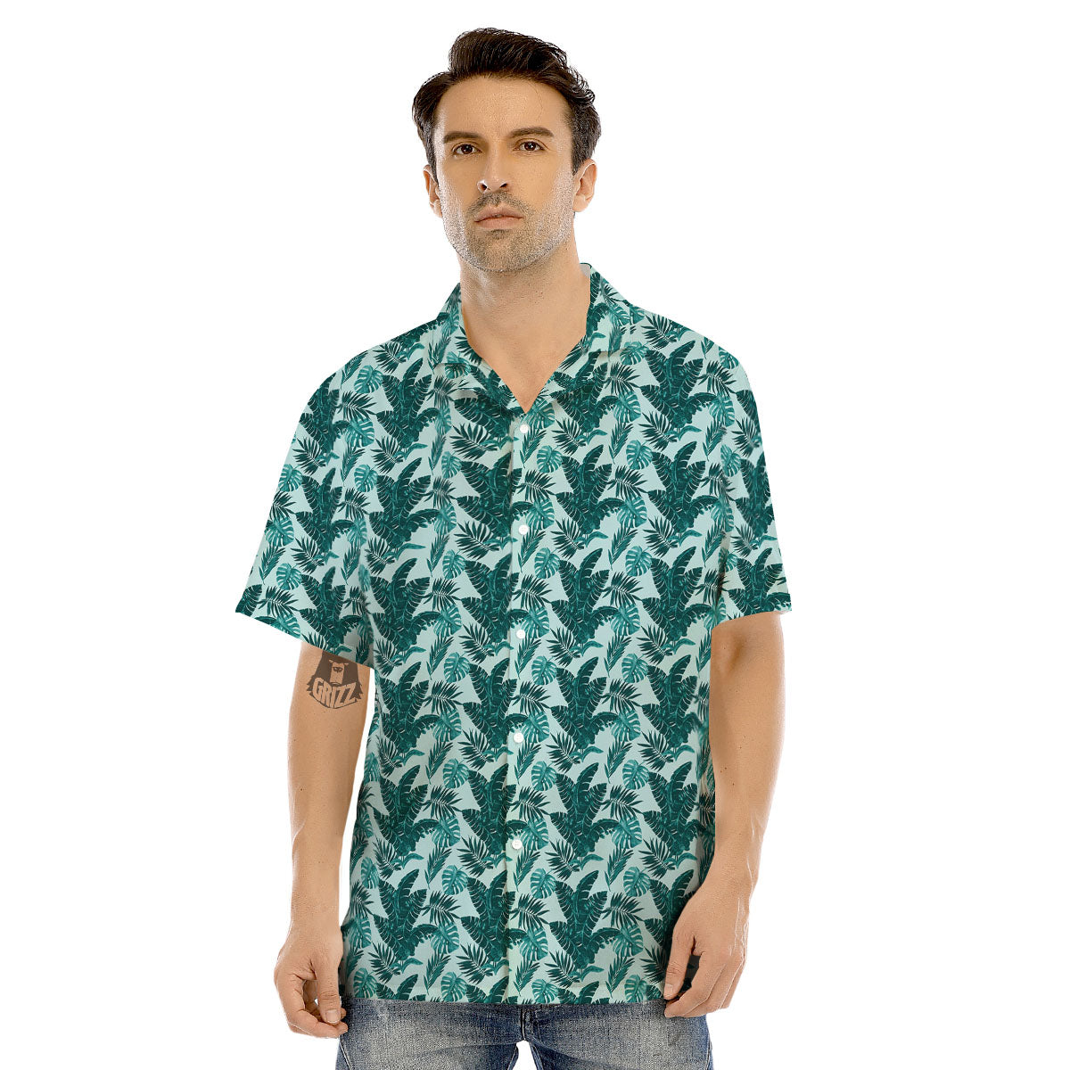 Fresh Leaf Tropical Print Men's Hawaiian Shirt-grizzshop