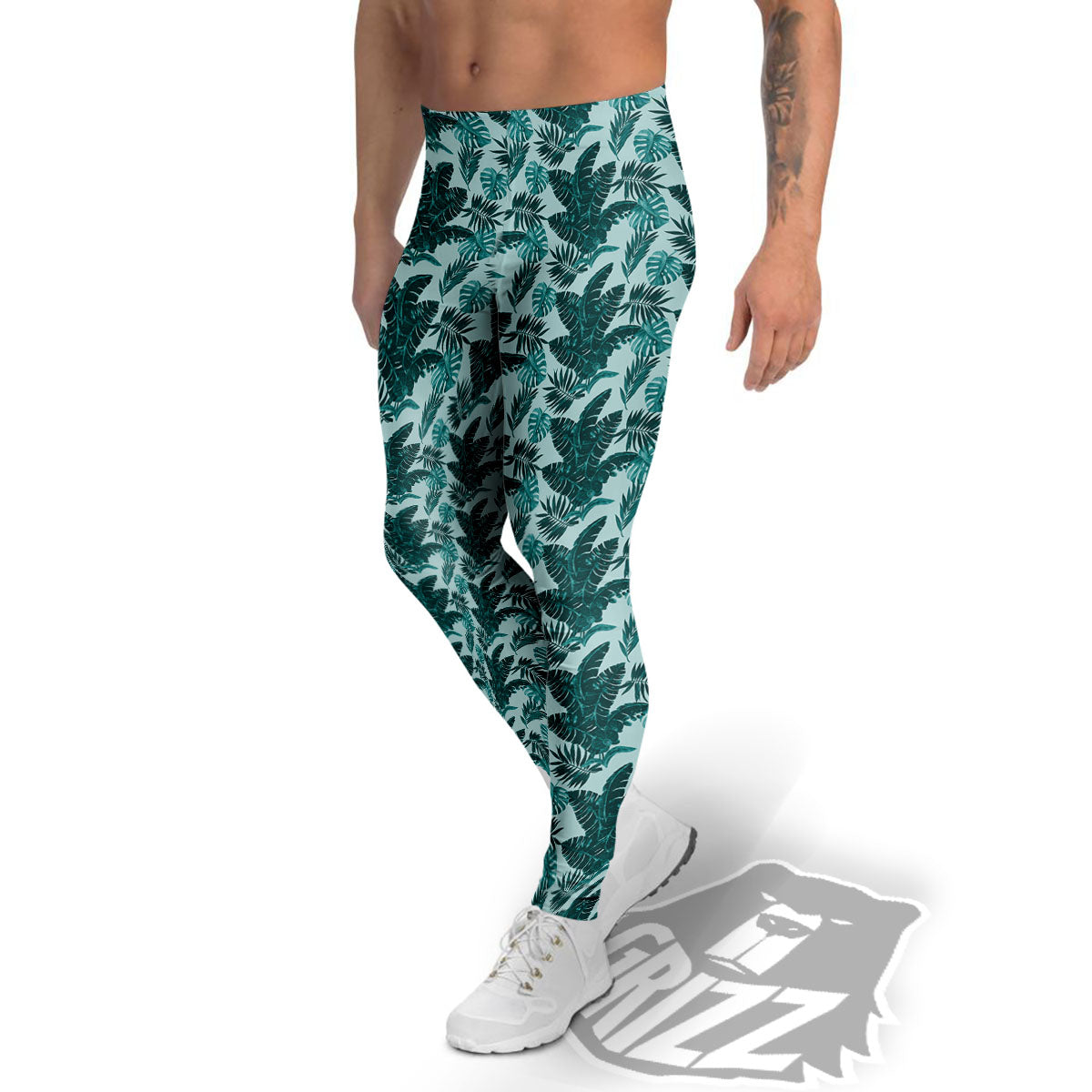 Fresh Leaf Tropical Print Men's Leggings-grizzshop