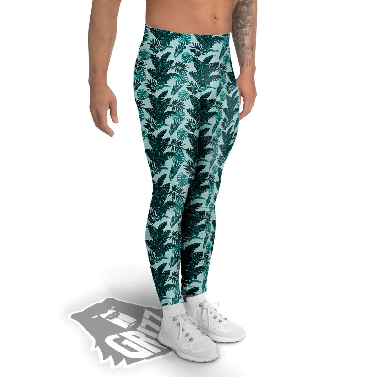 Fresh Leaf Tropical Print Men's Leggings-grizzshop