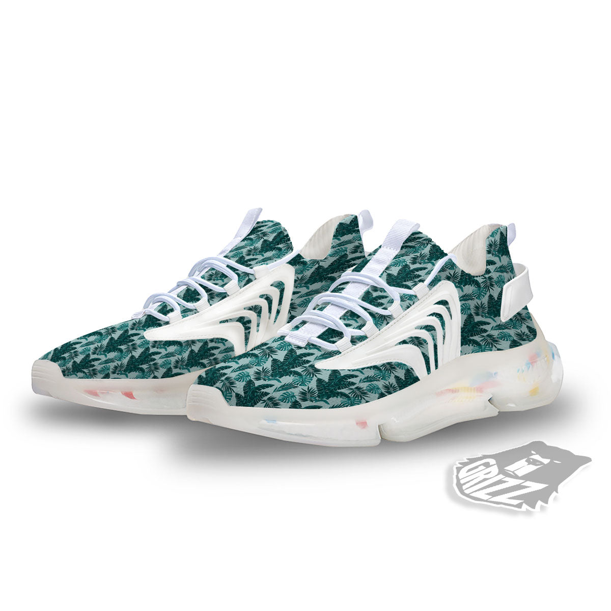 Fresh Leaf Tropical Print White Gym Shoes-grizzshop