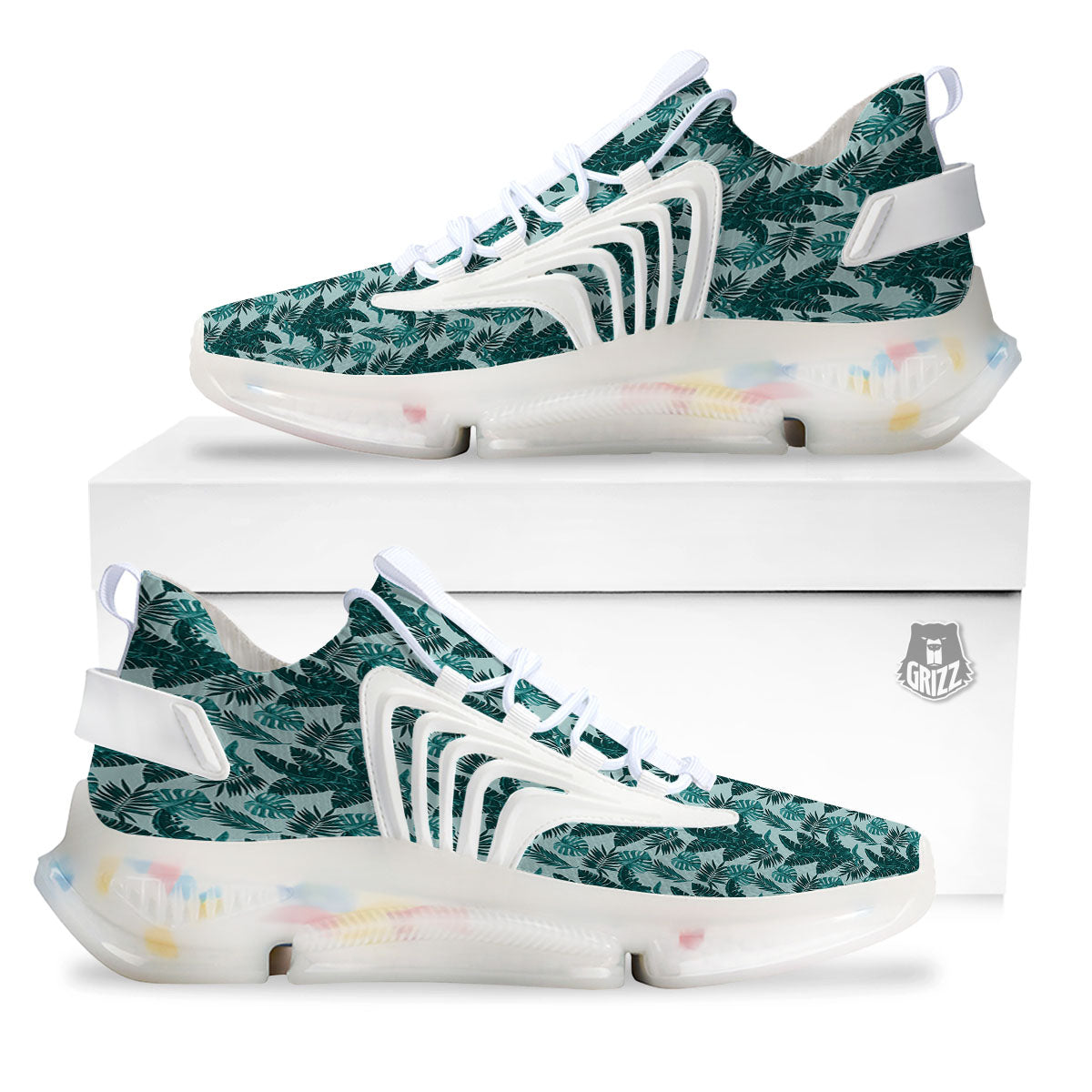 Fresh Leaf Tropical Print White Gym Shoes-grizzshop