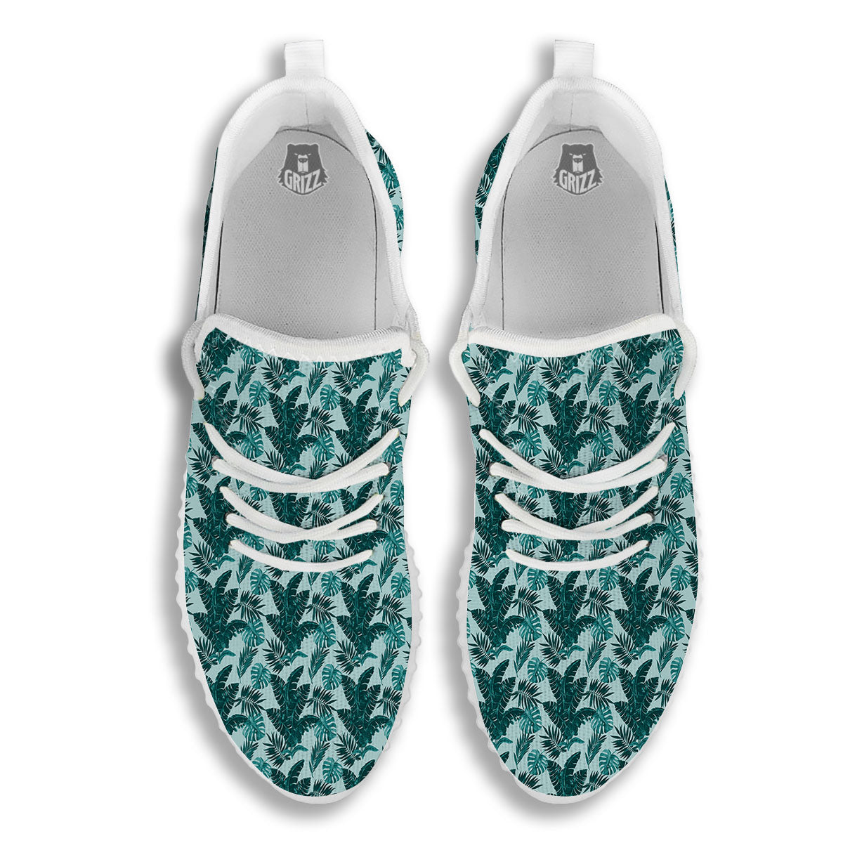 Fresh Leaf Tropical Print White Walking Shoes-grizzshop