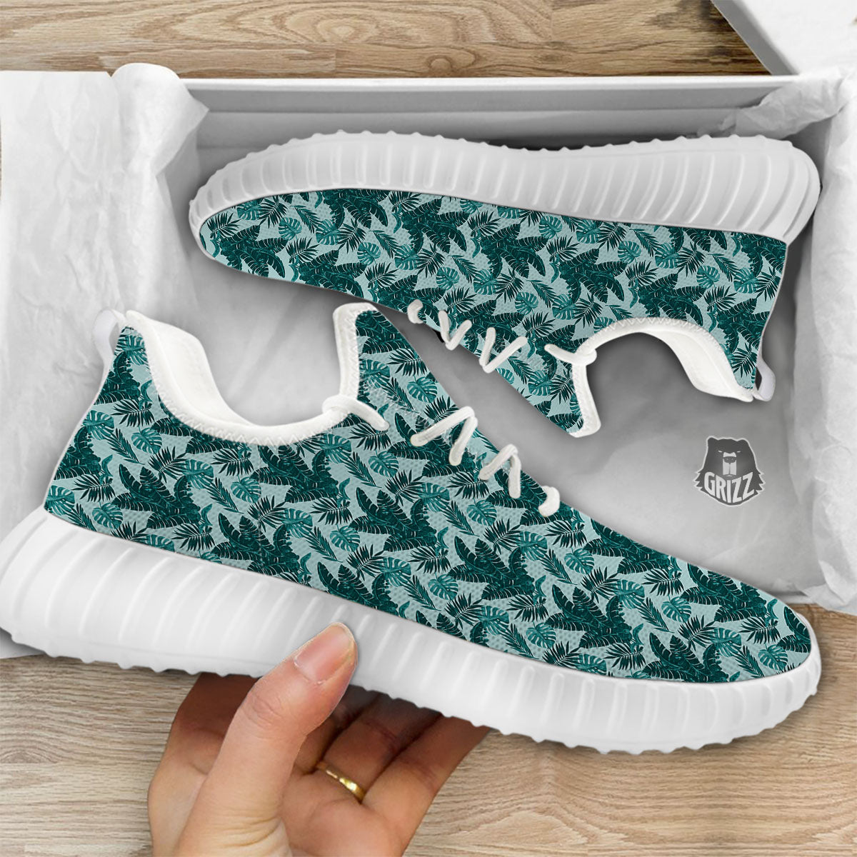 Fresh Leaf Tropical Print White Walking Shoes-grizzshop