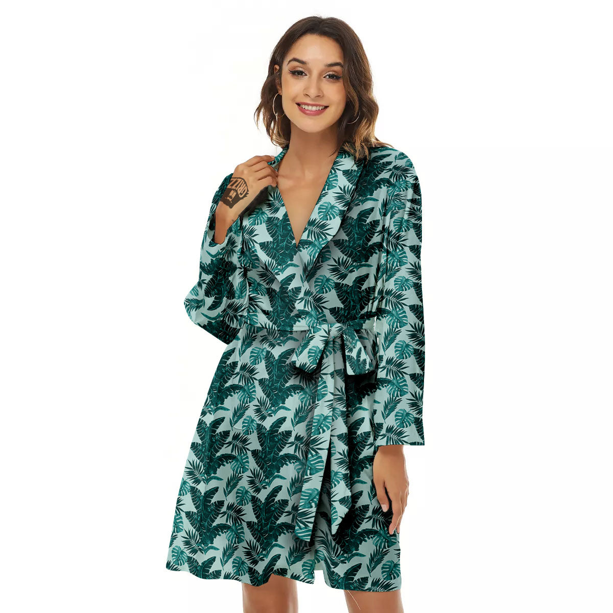 Fresh Leaf Tropical Print Women's Robe-grizzshop