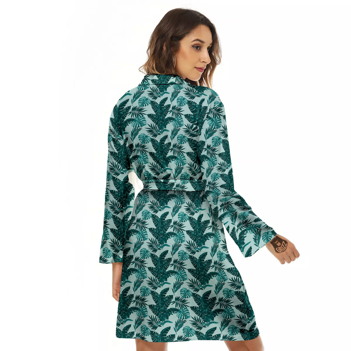 Fresh Leaf Tropical Print Women's Robe-grizzshop