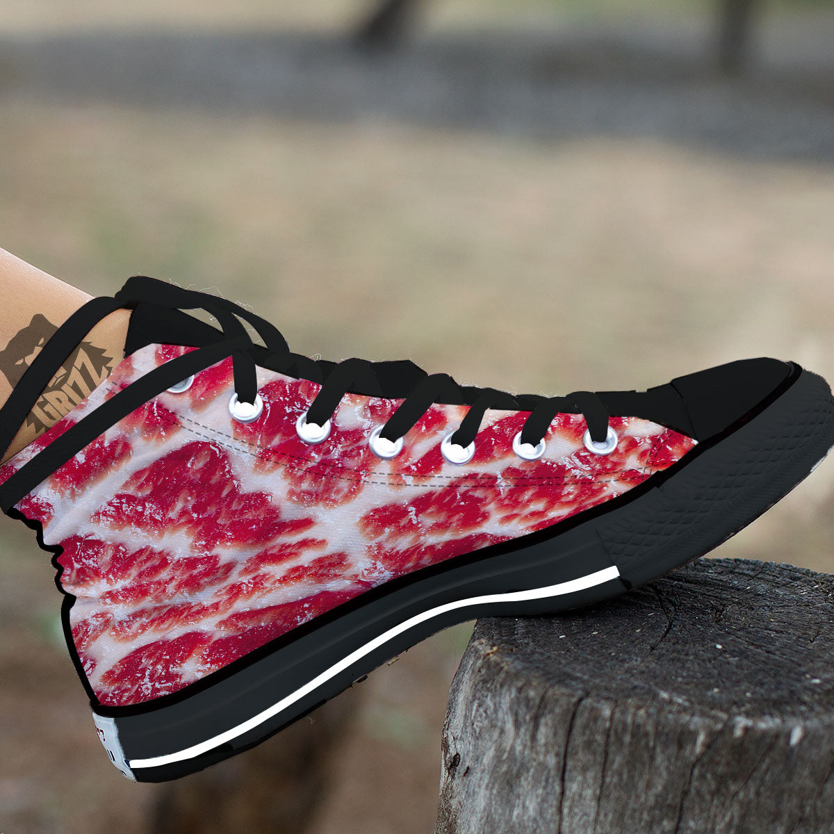 Fresh Meat Print Black High Top Shoes-grizzshop