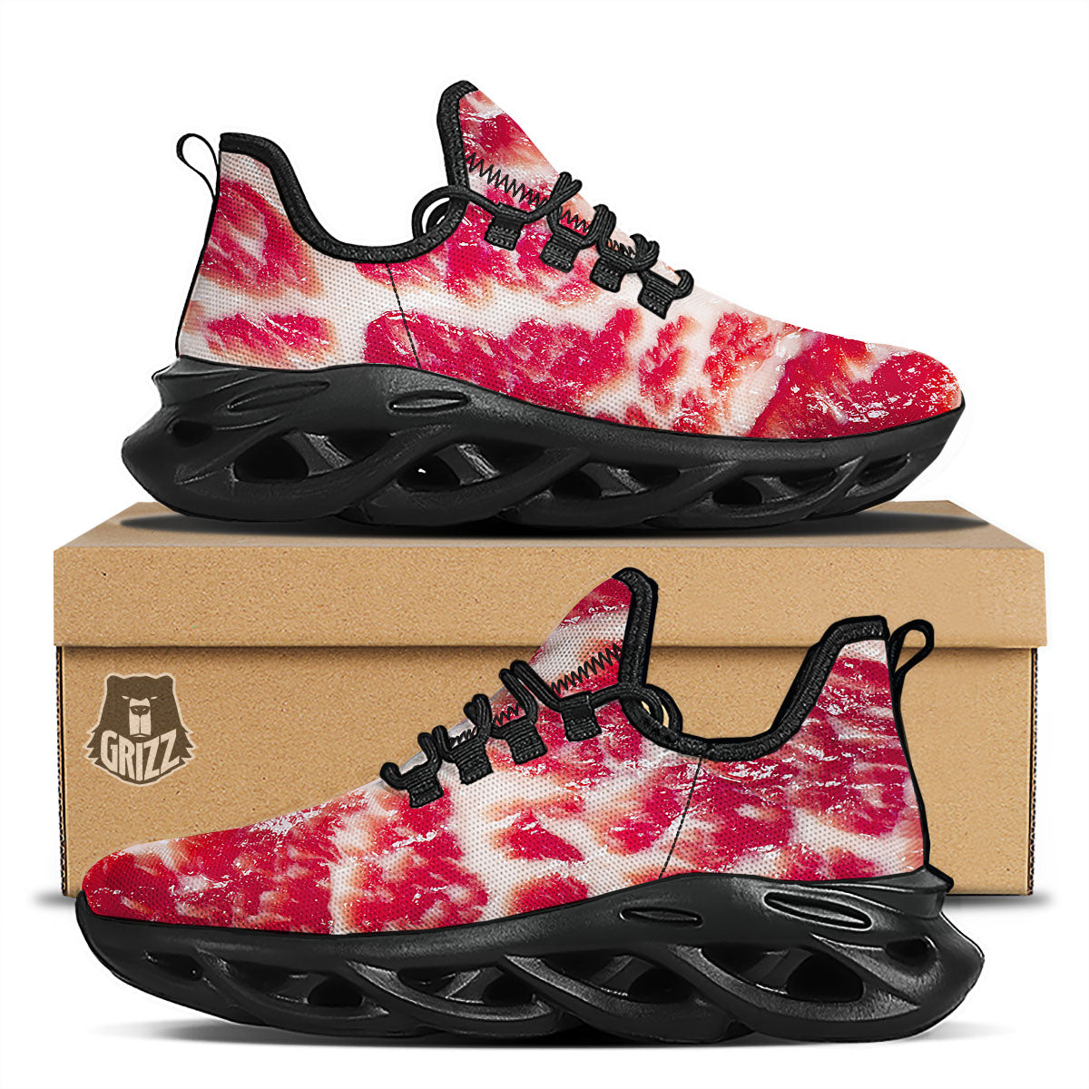 Fresh Meat Print Black Running Shoes-grizzshop