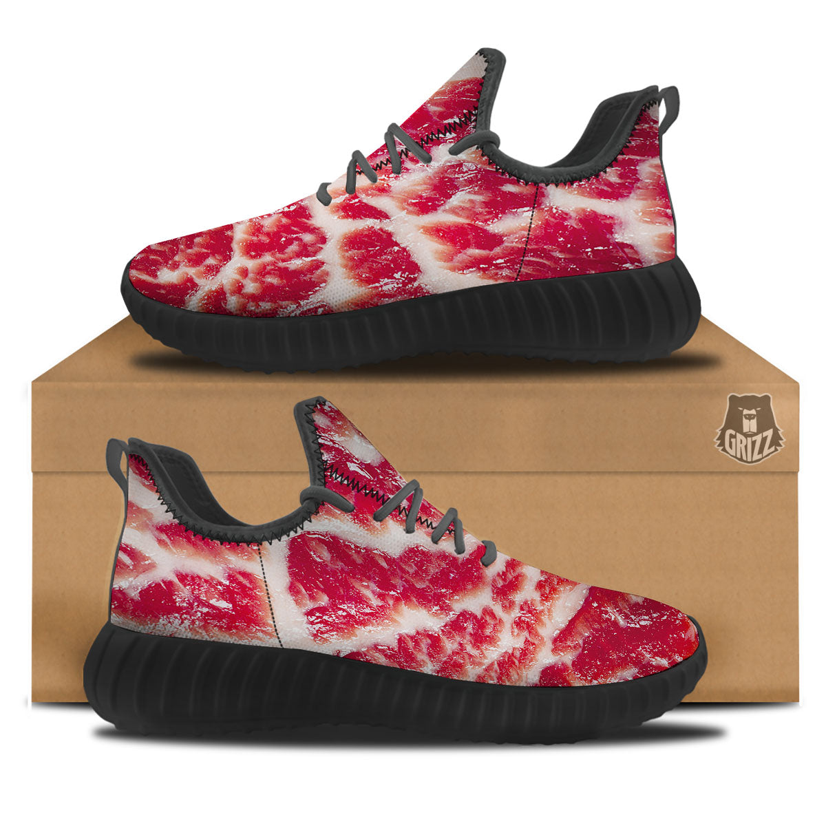 Fresh Meat Print Black Walking Shoes-grizzshop