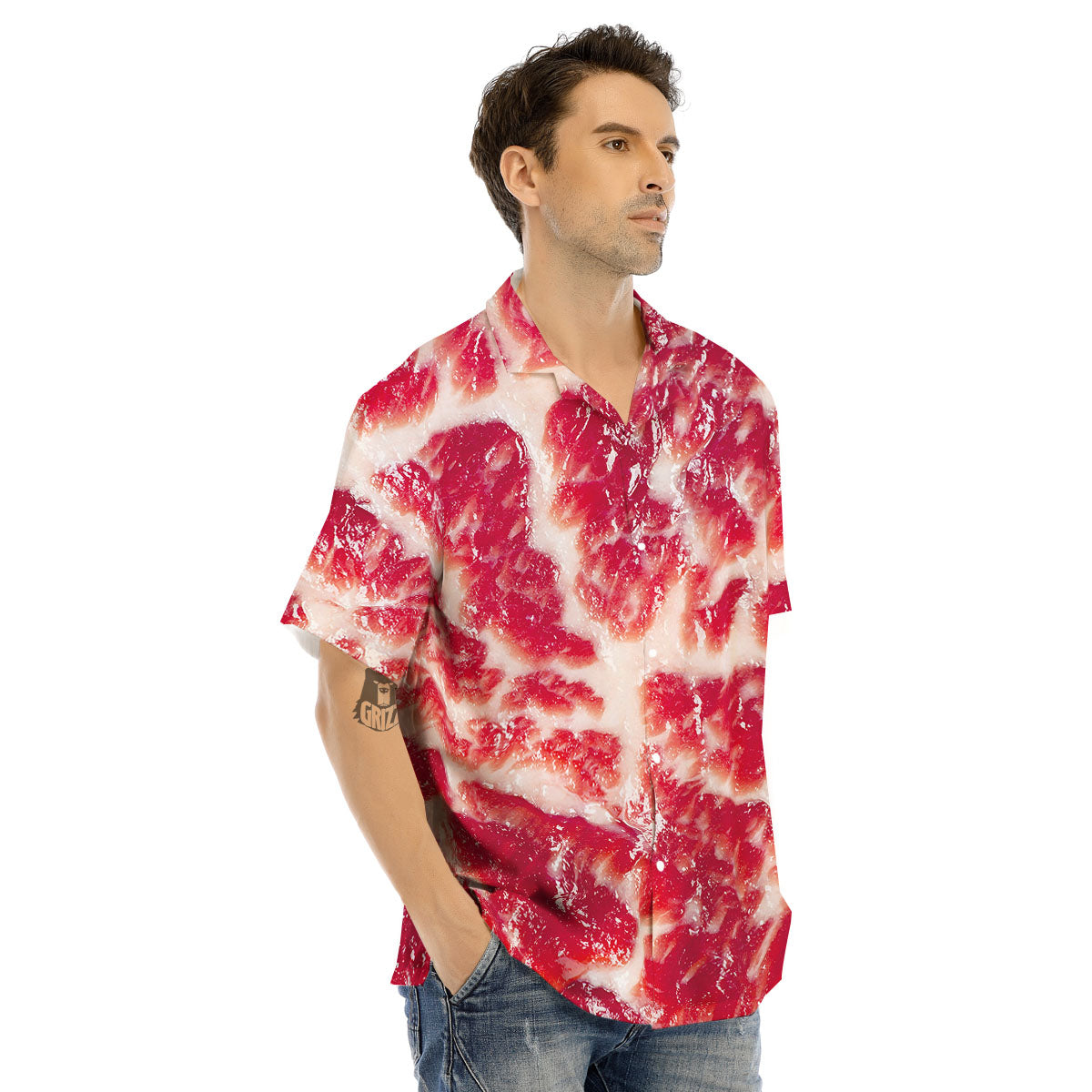 Fresh Meat Print Men's Hawaiian Shirt-grizzshop