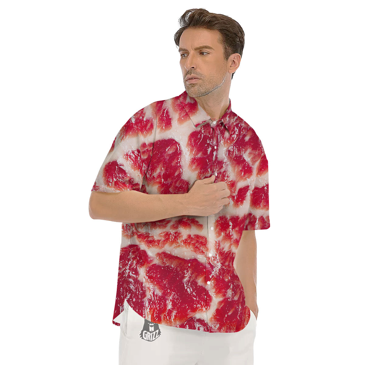 Fresh Meat Print Men's Short Sleeve Shirts-grizzshop