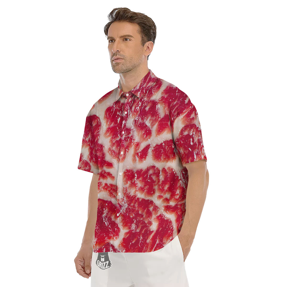 Fresh Meat Print Men's Short Sleeve Shirts-grizzshop